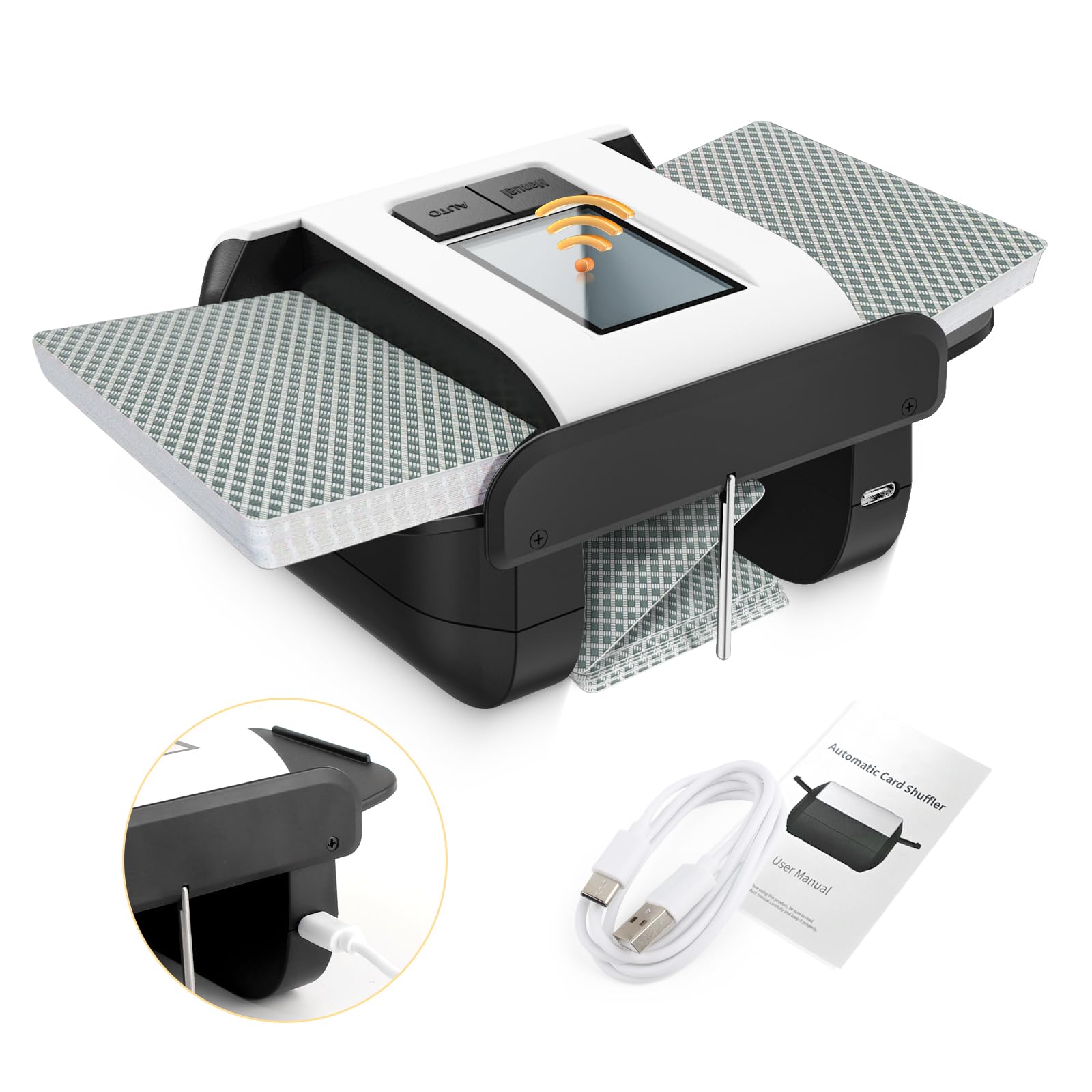 1-2 Jeux de Cartes mélangeur de Cartes,Type-C Mélangeur De Cartes, Card shuffler,Machine à Mélanger pour UNO/Poker/Blackjack (Rechargeable)