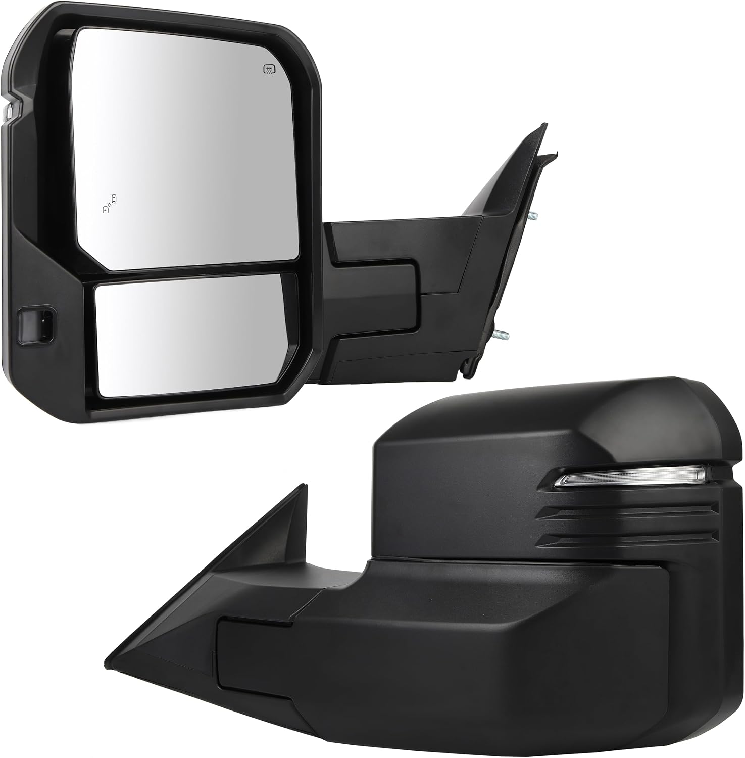 Tow Mirror One Pair Fits 2022-2023 for Toyata Tundra Power Adjusted Heated Turn Signal Light Parallel Auxiliary Light Back-up Lamp with Black Cap Housing Manual Folding