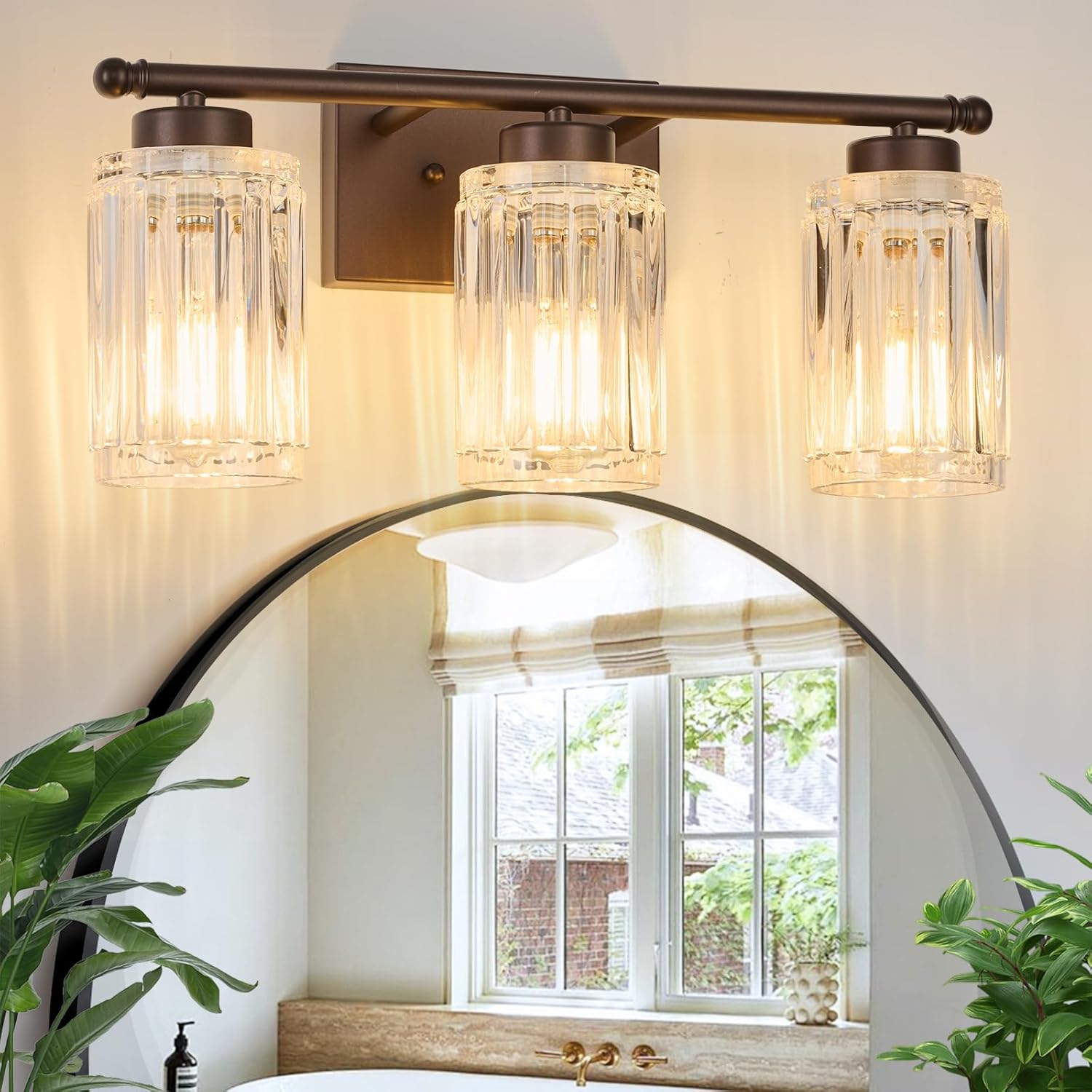 3 Light Bathroom Light Fixtures Modern ORB 18 Inch Vanity Lights for Bathroom Lighting Fixtures Over Mirror with Thickened Glass Shade for Cabinet Mirror Bedroom Hallway