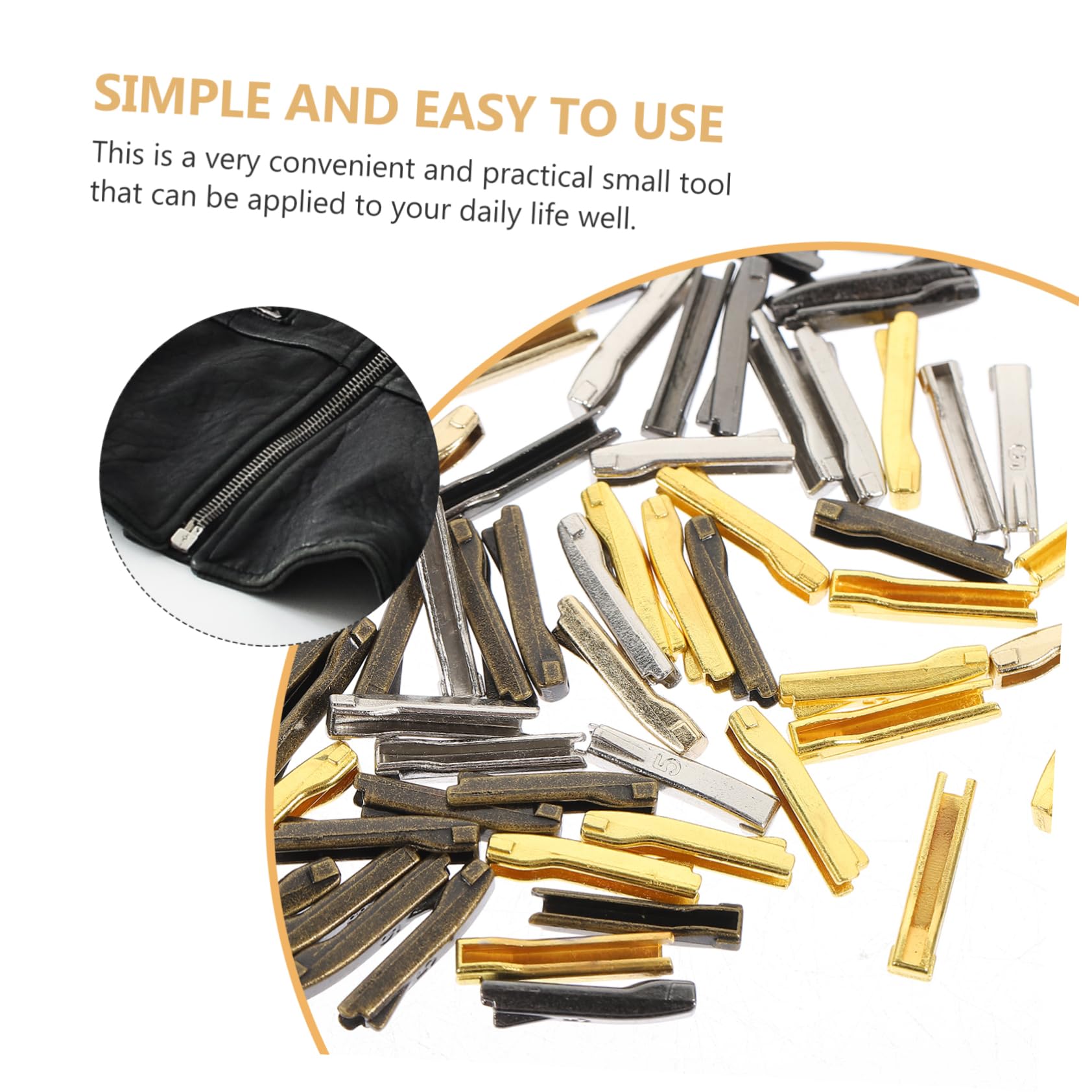 Lurrose 250pares Kit Tapones Para Cremalleras Repuestos Para Reparación De Cremalleras Accesorios De Costura Para Ropa y Bolsas Incluye Tapones Dorados