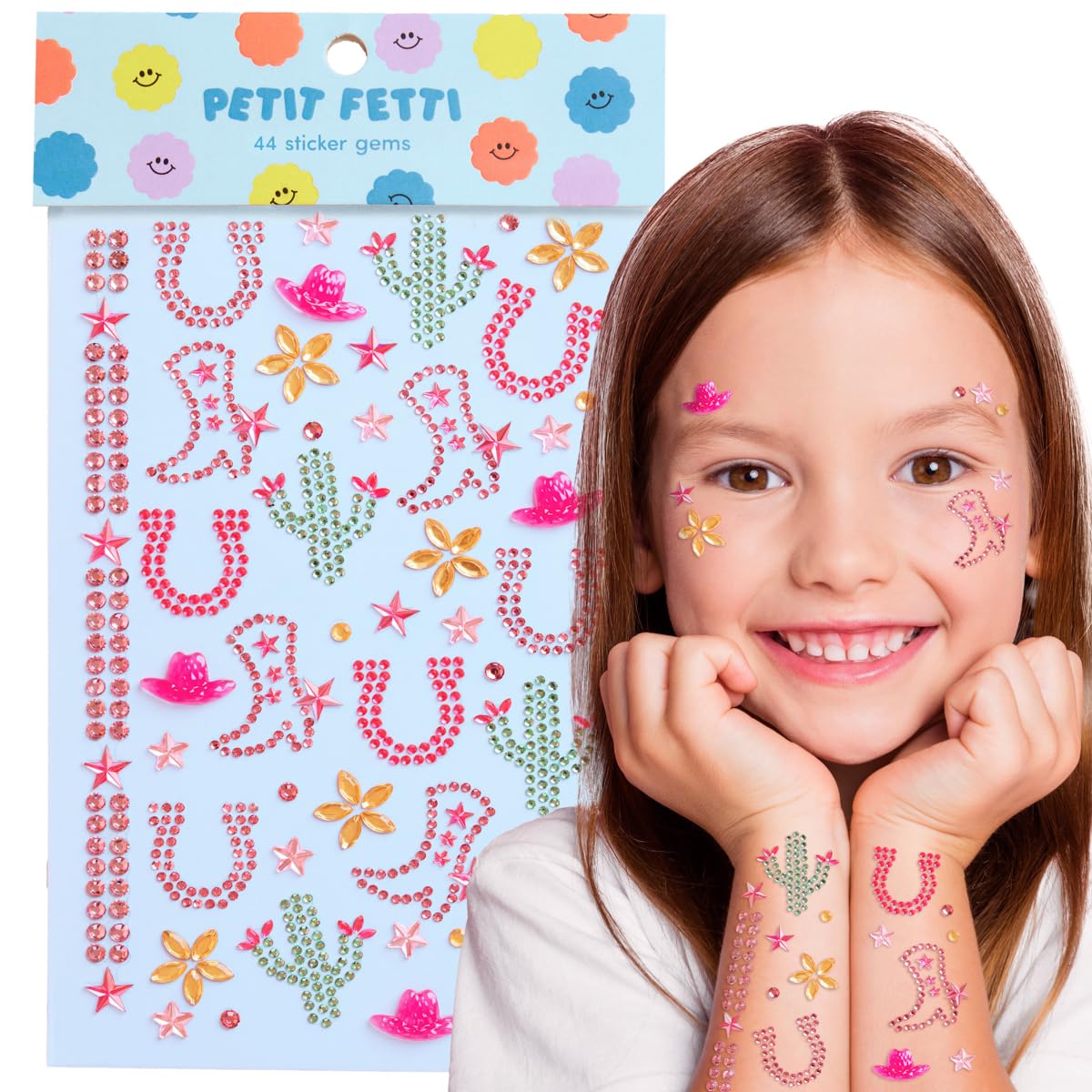 xo, Fetti Kids Western Cowgirl Gem Set - 44 Pieces | Western, Cowgirl, Kids Party, Rodeo Pink Gems, Birthday Decorations, Girls Party, Yeehaw, Cowboy Boot Stickers