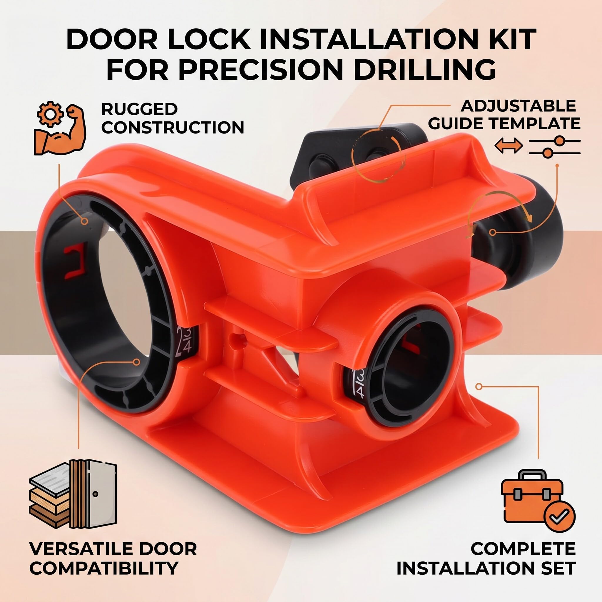 Jeffergarden Kit de Instalación de Pomo de Puerta con Plantilla Ajustable, Sierra Perforadora HSS y Broca para Instalación de Cerradura de Puerta de Madera y Metal