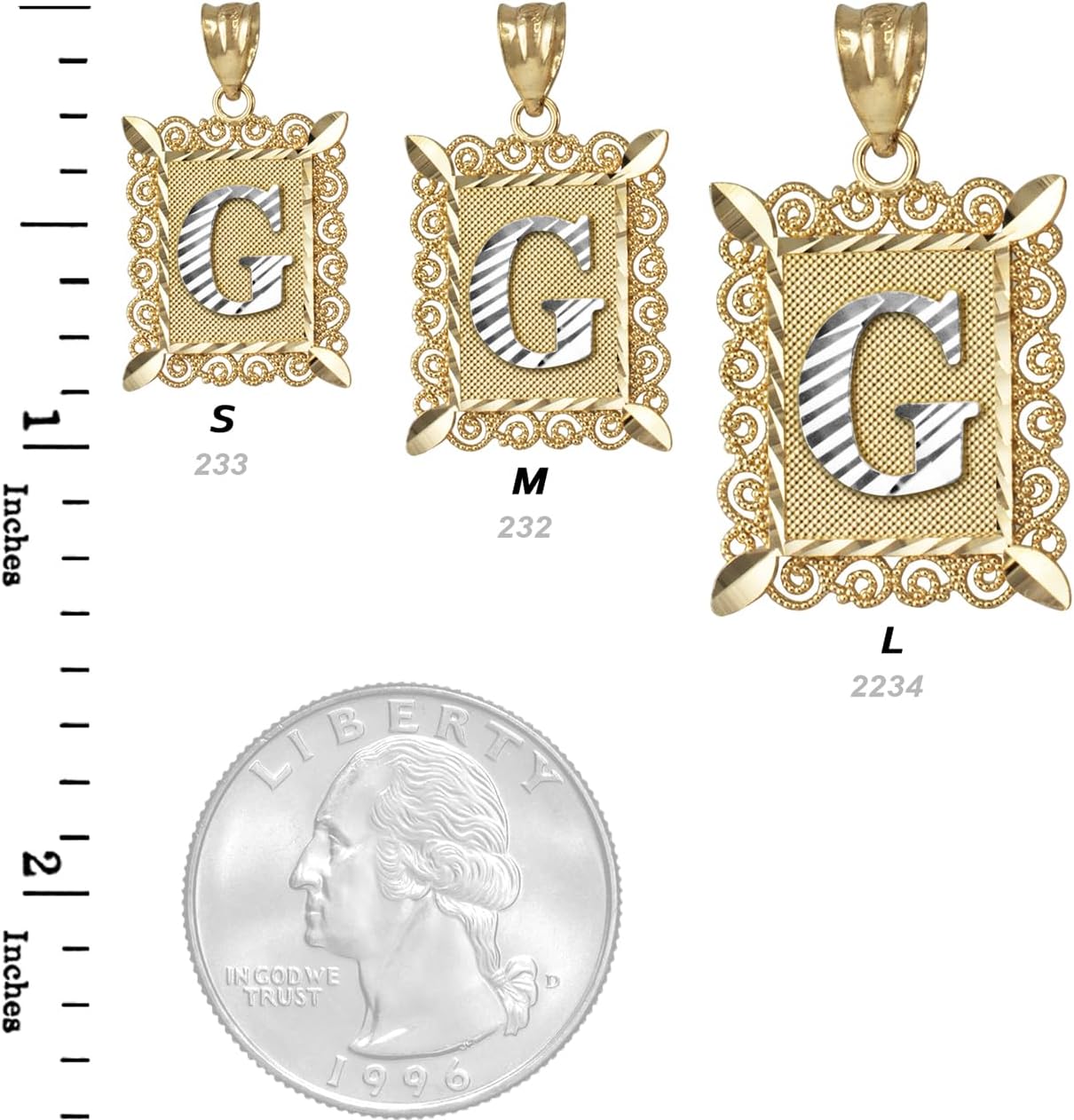LA BLINGZ 14K Gold Filigree Alphabet Letter 'G' Initial Personalized Charm Pendant (S/M/L)