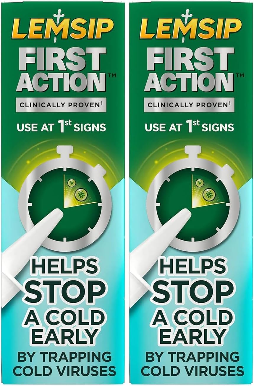First Action Nasal Spray Twin Pack, 2 x 20ml - Clinically Proven Cold Prevention Spray, Traps Cold Viruses at First Symptomss.