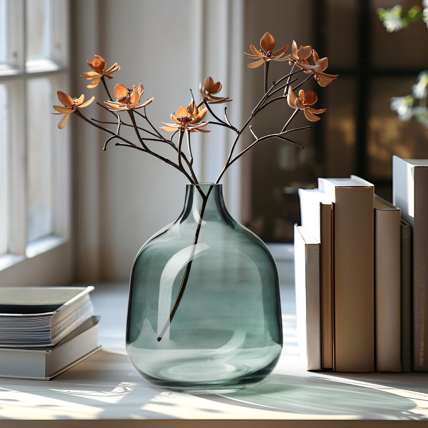 Torre & Tagus Belle Mouth Blown Art Glass Vase for Flowers - 5" Tall Light Blue Unique Flower Vase, Clear Handmade Bottle Vase for Home Decor, Bud Vase as Decorative Shelf Decor or Wedding Gift - Image 2