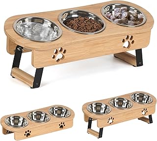 CILXGQLN Elevated Cat Bowls, 2 Height Adjustable Raised Cat Food Bowls for Cats Small Dogs Puppy, Tilted Elevated Dog Bowls Raised Pet bowl stand Feeder with 3 Stainless Steel Bowls for Food and Water