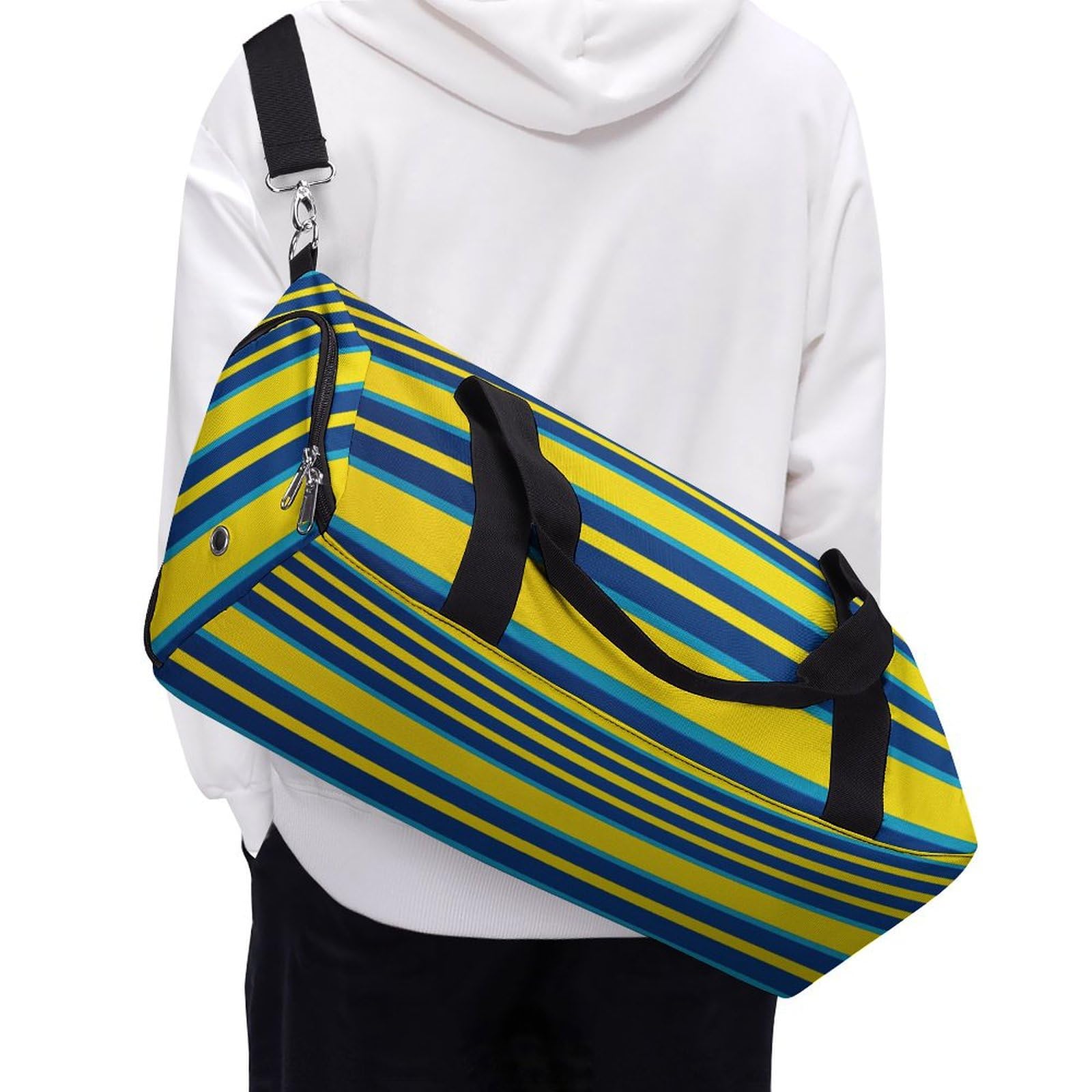 Turnbeutel für Damen und Herren, gelb und blau gestreift, wiederverwendbar, Turnbeutel mit Schuhfach, Stil, Einheitsgröße, modern, Stil:, Einheitsgröße, Modern