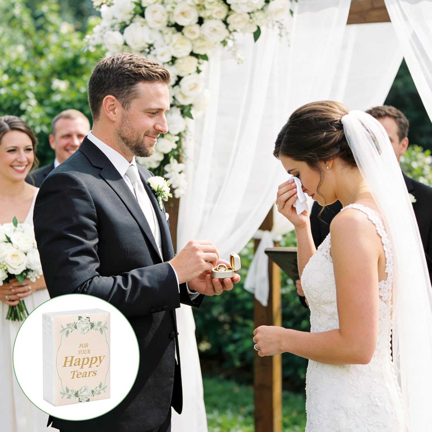 100 Packs Happy Tears Tissues for Wedding,3 Ply Wedding Tissues for Wedding Favors,Bulk Individual Tissues Packs for Wedding Welcome Bag Stuffers,Guest Souvenirs