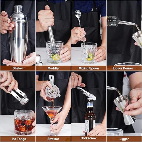 Miniatura 5 de Juego de coctelera de cóctel kit de barman de mezcla SuperCook accesorios de barra para el juego de bar casero coctelera Martini de 25 onzas Muddler