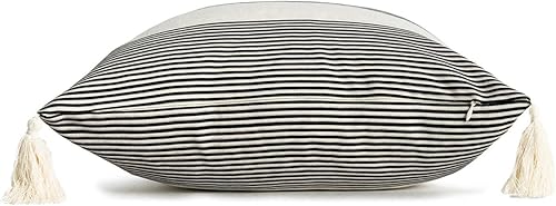 Miniatura 5 de Hofdeco Juego de 2 fundas de almohada decorativas neutras con borlas marroquíes, rayas beige y gris, 18 x 18 pulgadas Rayas Beige Gris,Puntos
