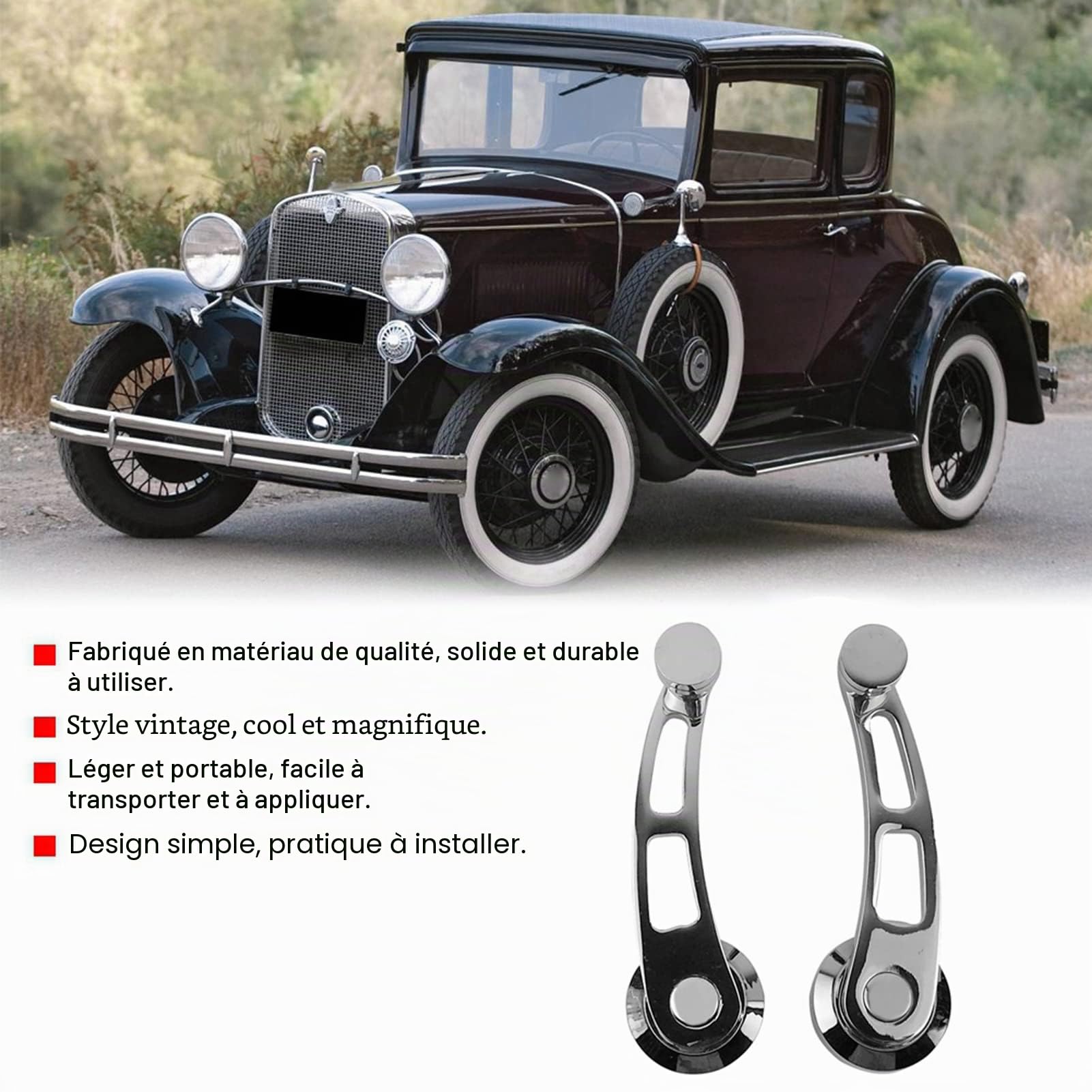1 Paire Poignée de Porte à Manivelle,Manivelle de Fenêtre de Voiture Enrouleur de Poignée de Manivelle de Fenêtre Alliage D'aluminium Poignées de Lève-vitre de Voiture,Argent