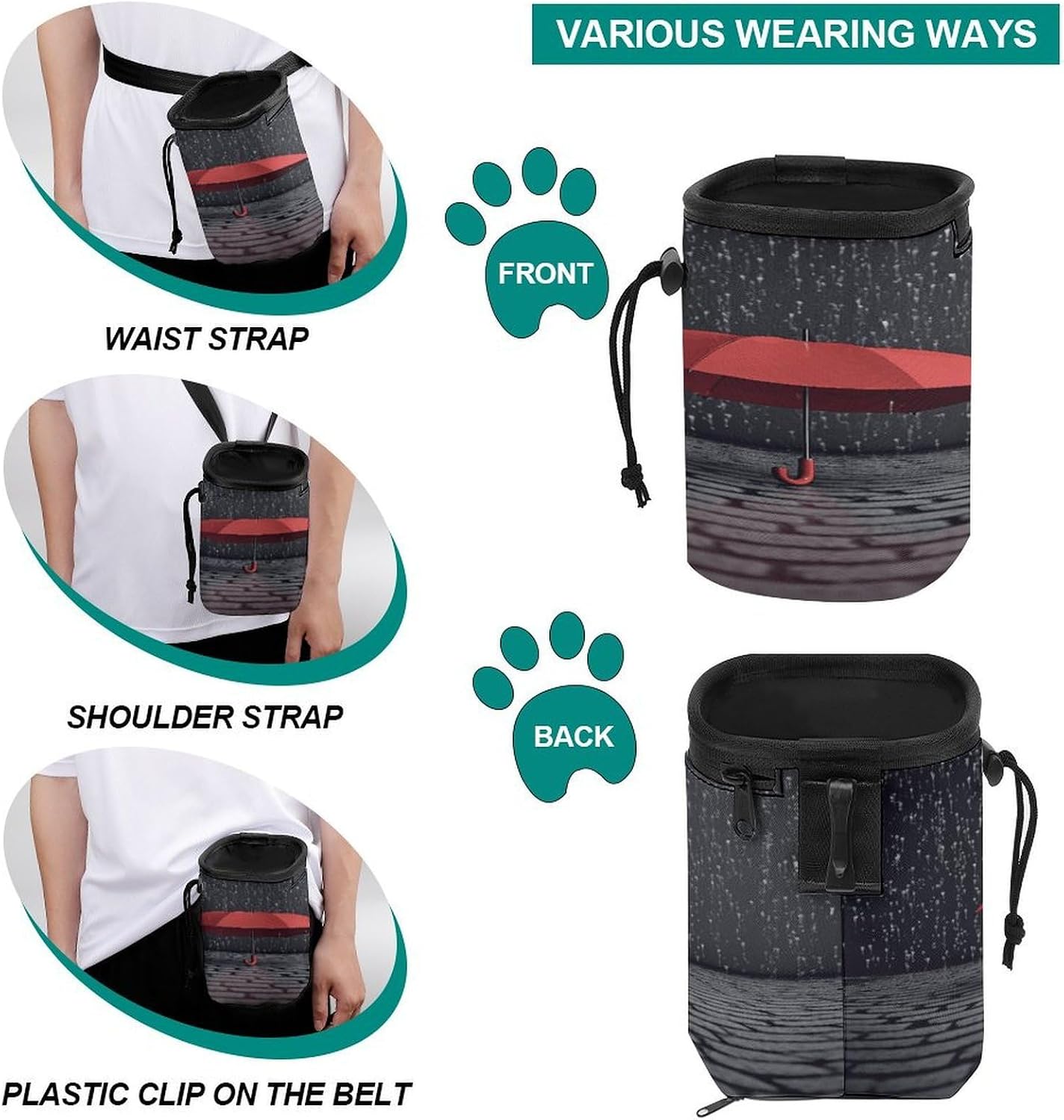Red Umbrella in Rain Dog Fanny Pack Dog Walking Bag Handbag image 3