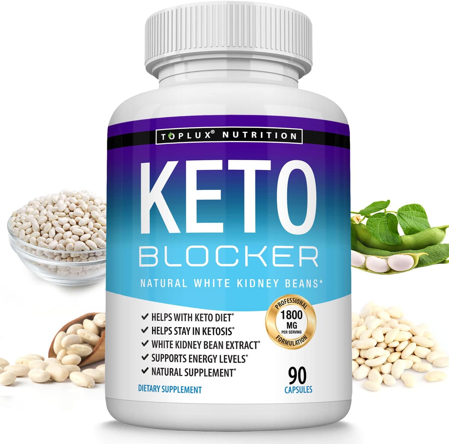 Keto Blocker Pills White Kidney Bean Extract - 1800 mg Natural Ketosis, Support Keto Diet, for Men Women, 90 Capsules, Toplux Supplement : Health & Household