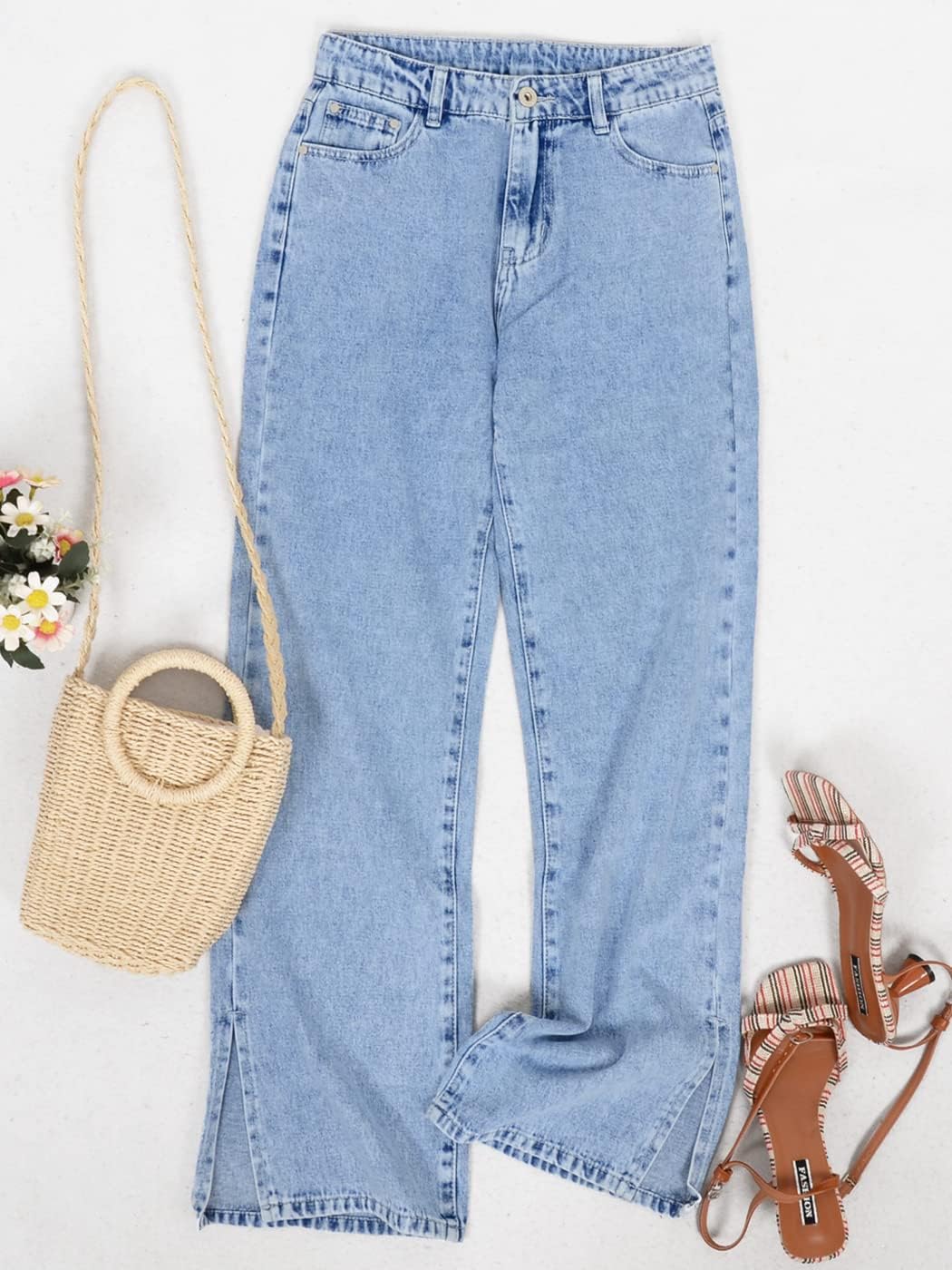 Anna-Kaci Women's Classic Boyfriend Split Jeans High Waist Wide Leg Denim Pants with Pockets - Image 5