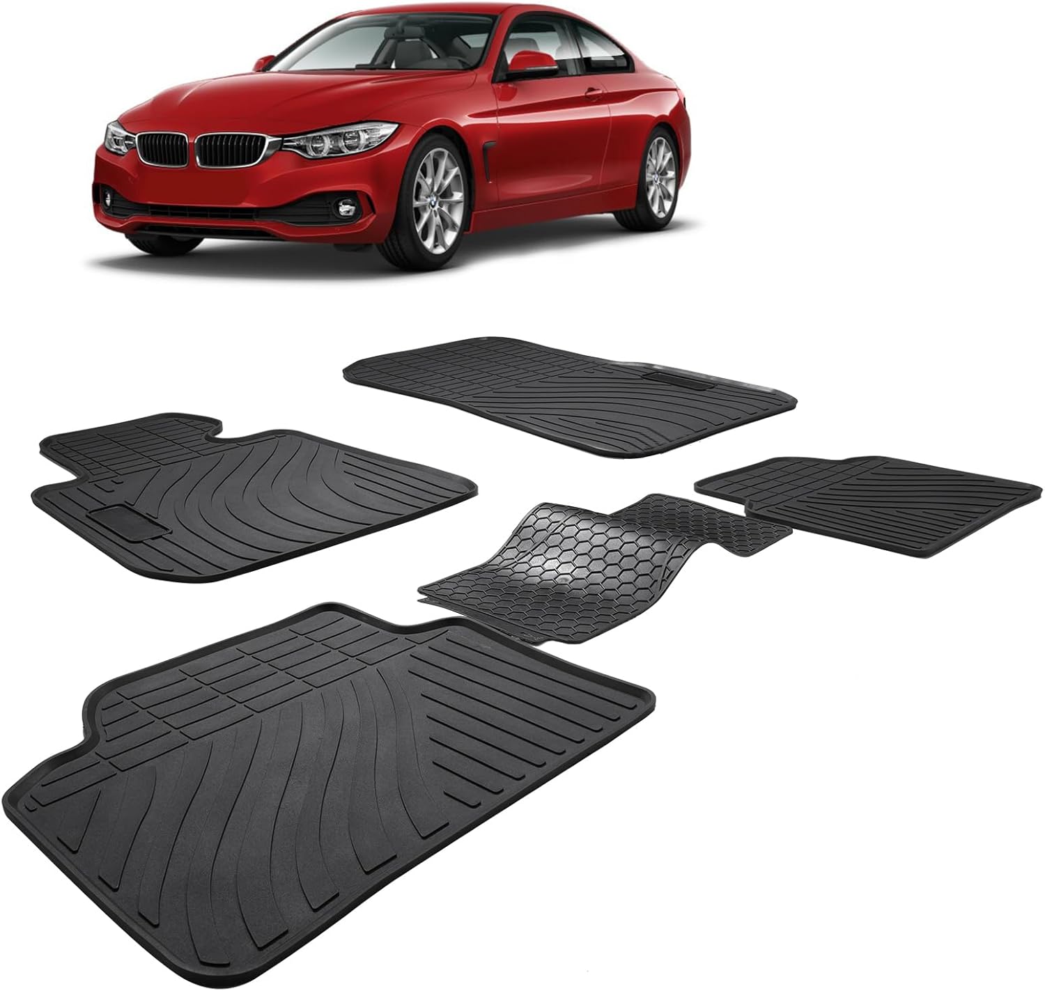 Spurtar Car Floor Mat Fit for BMW 3/4 Series F30 F31 F32 F33 F36 320i 328i 335i 2012 2013 2014 2015 2016 2017 2018 2019, Rubber Car Floor Mats with 3D Edge All Weather Protector