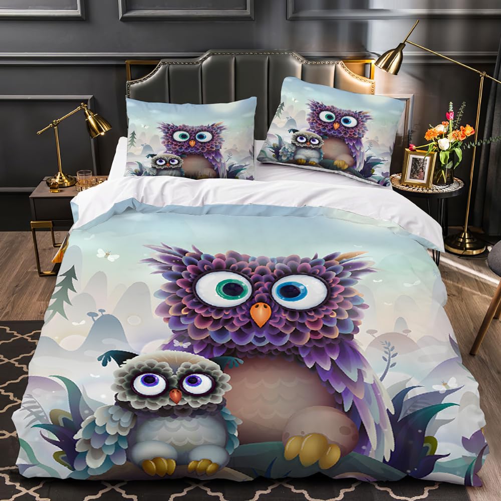 Parure de lit 220x240 cm hibou en microfibre ultra douce de qualité supérieure