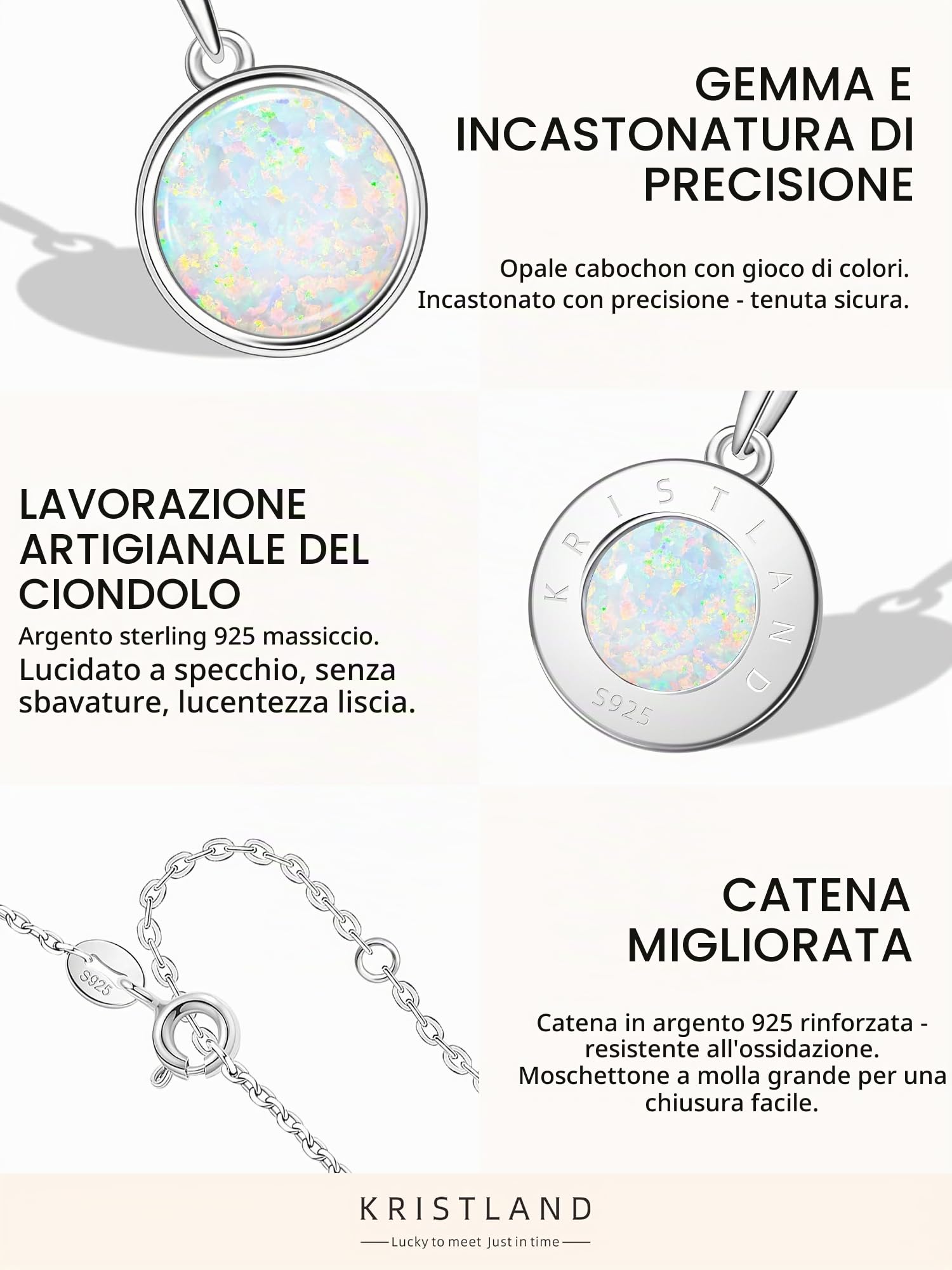 Moonlight S925 Collana in Argento con Opale Bianco Design Semplice Delicato Ciondolo Rotondo per Donne Fidanzata Moglie Figlia Confezione Regalo