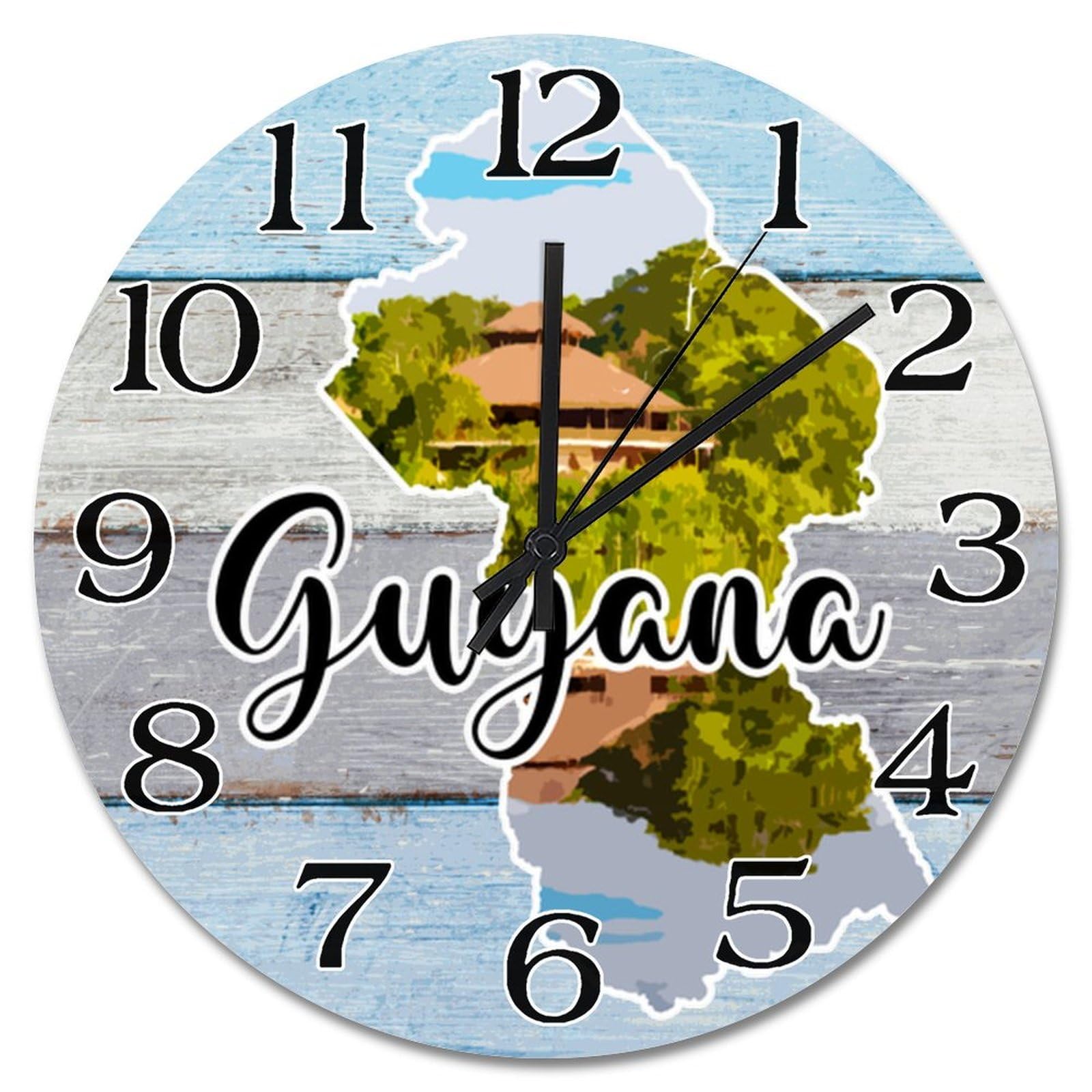Horloge murale ronde carte Guyane 30,5 cm pour salon et chambre