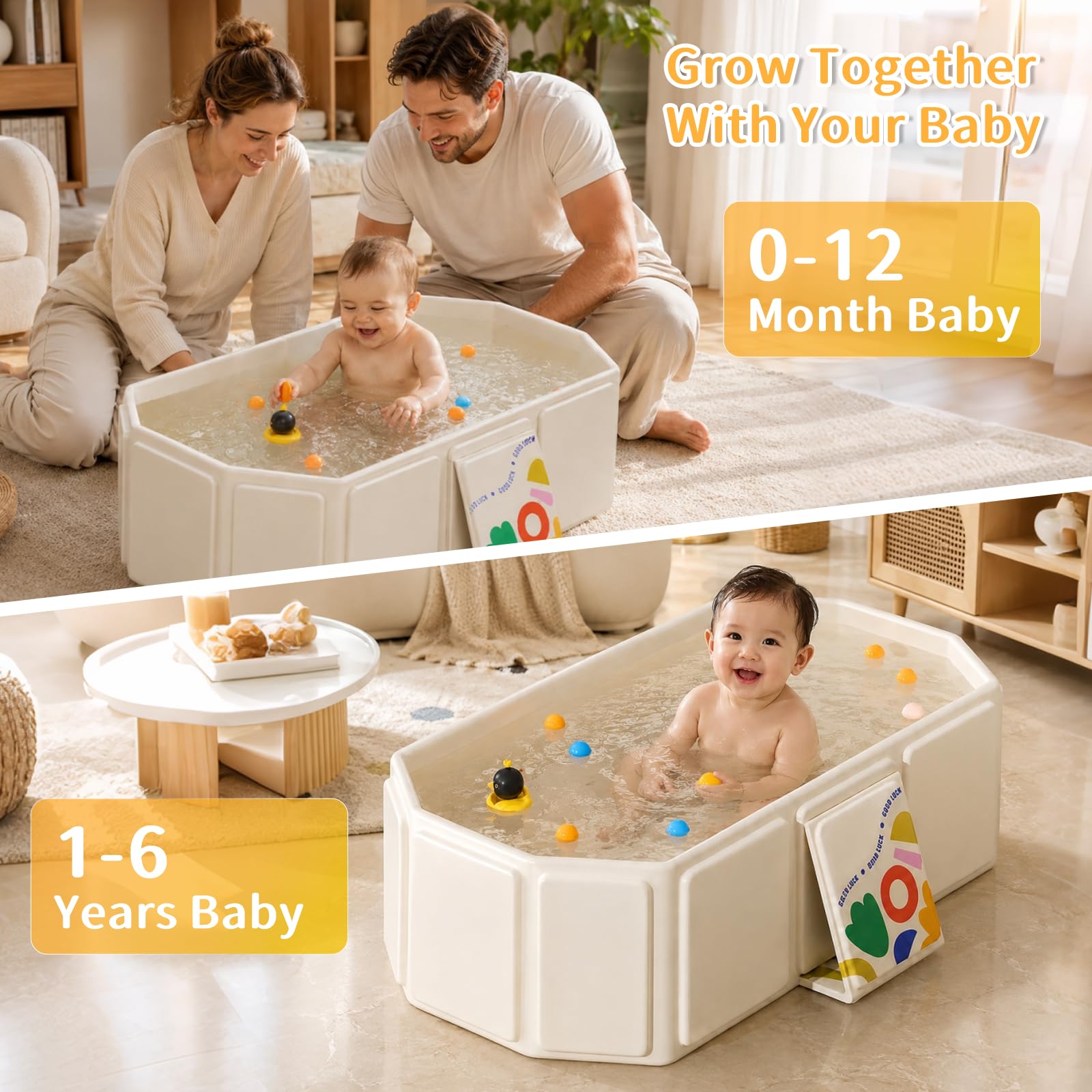 IIRC Faltbare Babybadewanne für 0-8 Jahre – Tragbare Badewanne mit Ablassschraube, platzsparend für Zuhause & Reise