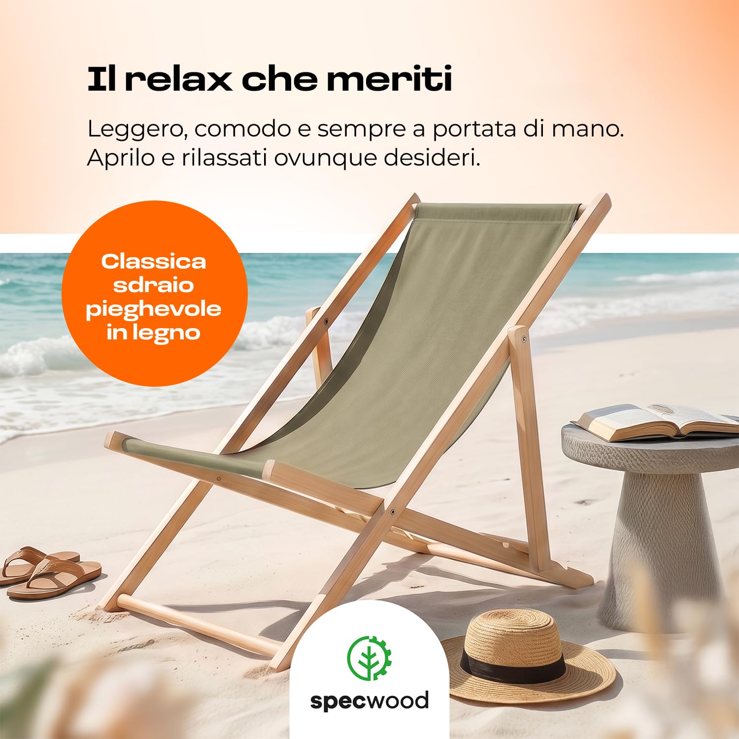 Sdraio da Giardino Pieghevole in Legno di Faggio – Lettino Prendisole da Giardino Reclinabile 3 Posizioni, Sedia Sdraio da Esterno fino a 120 kg, Sdraio da Balcone e Spiaggia, Beige