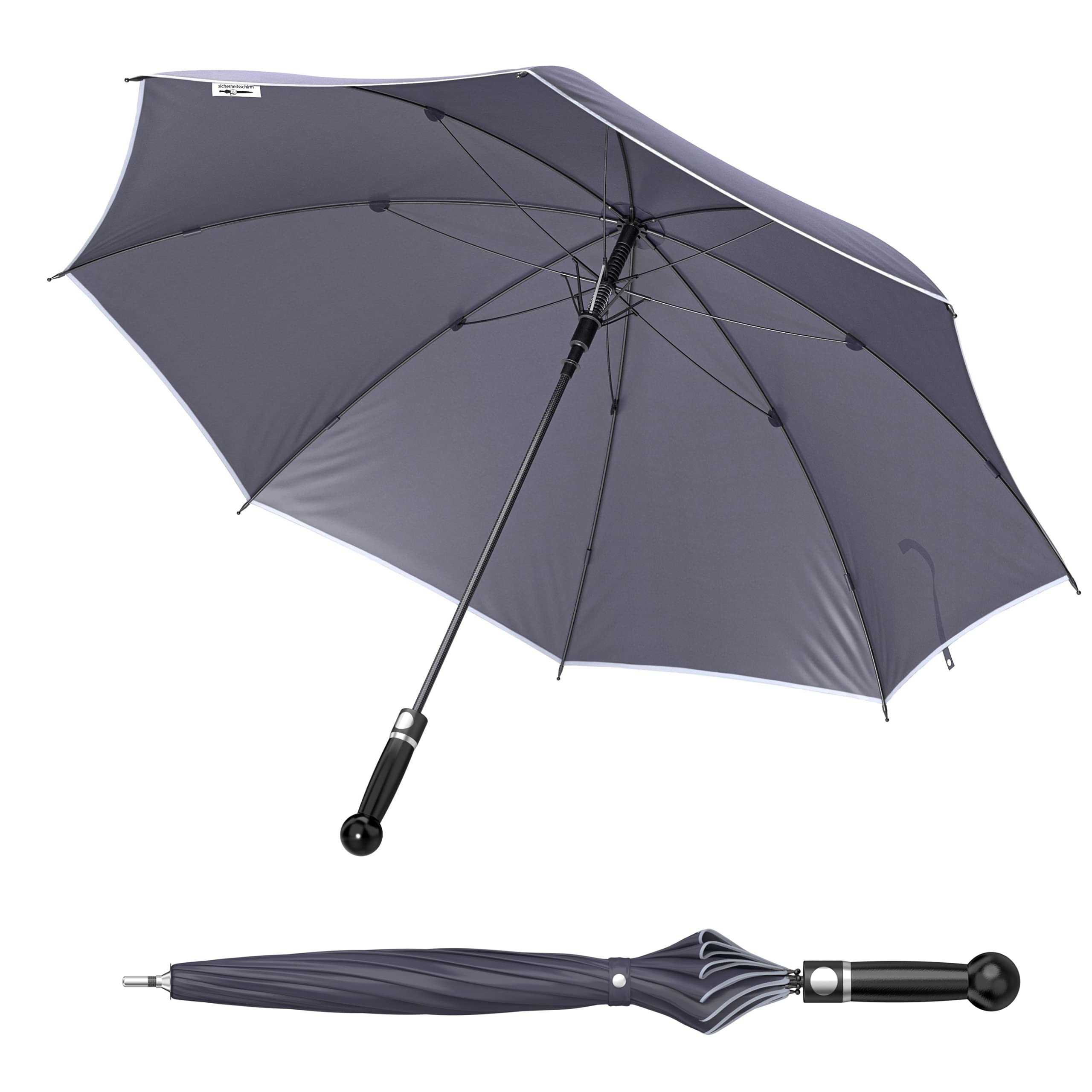 City-Safe Sicherheitsschirm 78 cm – extrem stabiler Regenschirm mit Carbonstab, schwarzem Echtholzgriff und Videokurs – kompakt und alltagstauglich