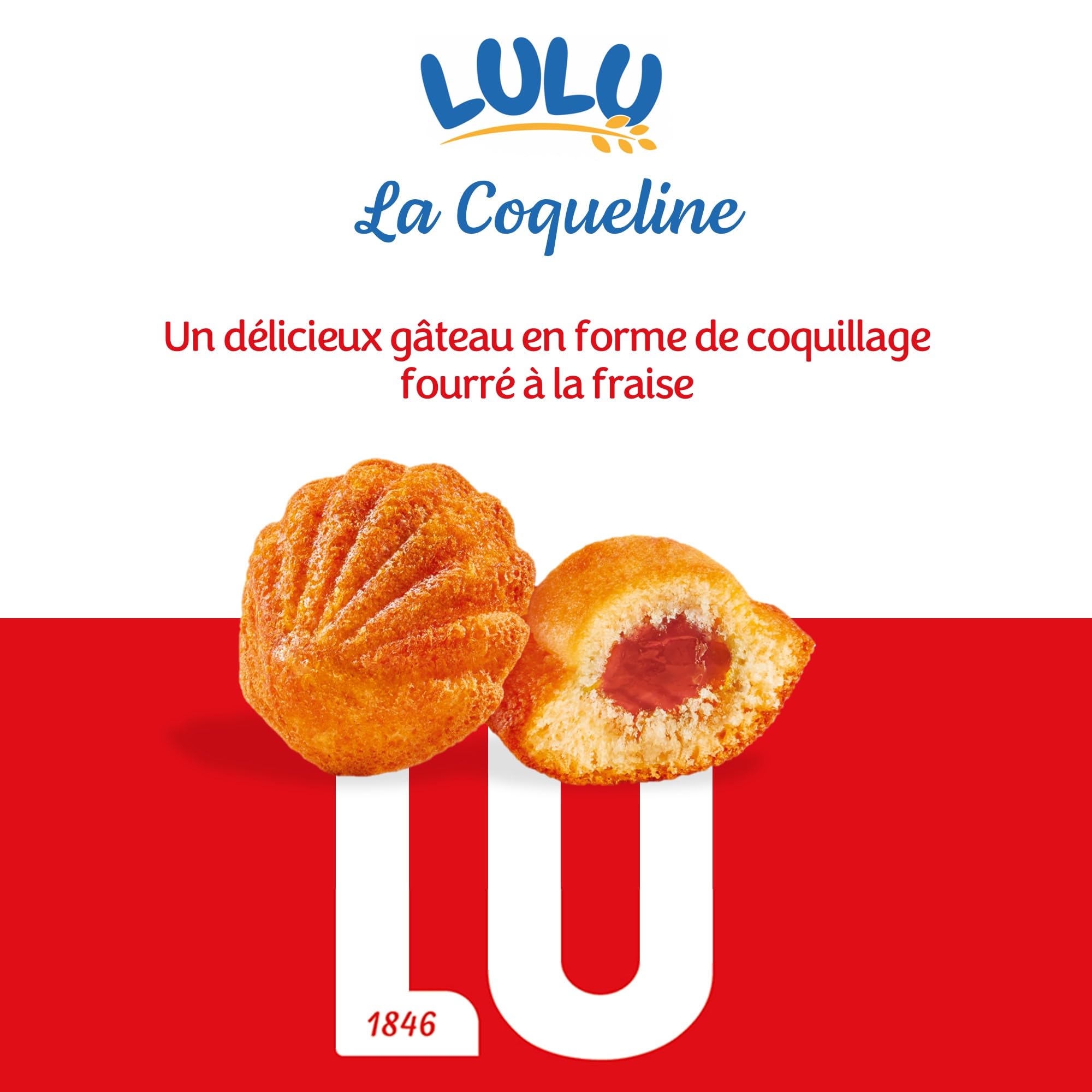 LU - LULU La Coqueline Fraise - 4 Boîtes de 6 sachets de 4 Gâteaux Lulu La Coqueline à la Fraise - Gâteau Moelleux Fourré à la Fraise - Idéal à Emporter pour le Goûter des Enfants - Lot de 4x165g