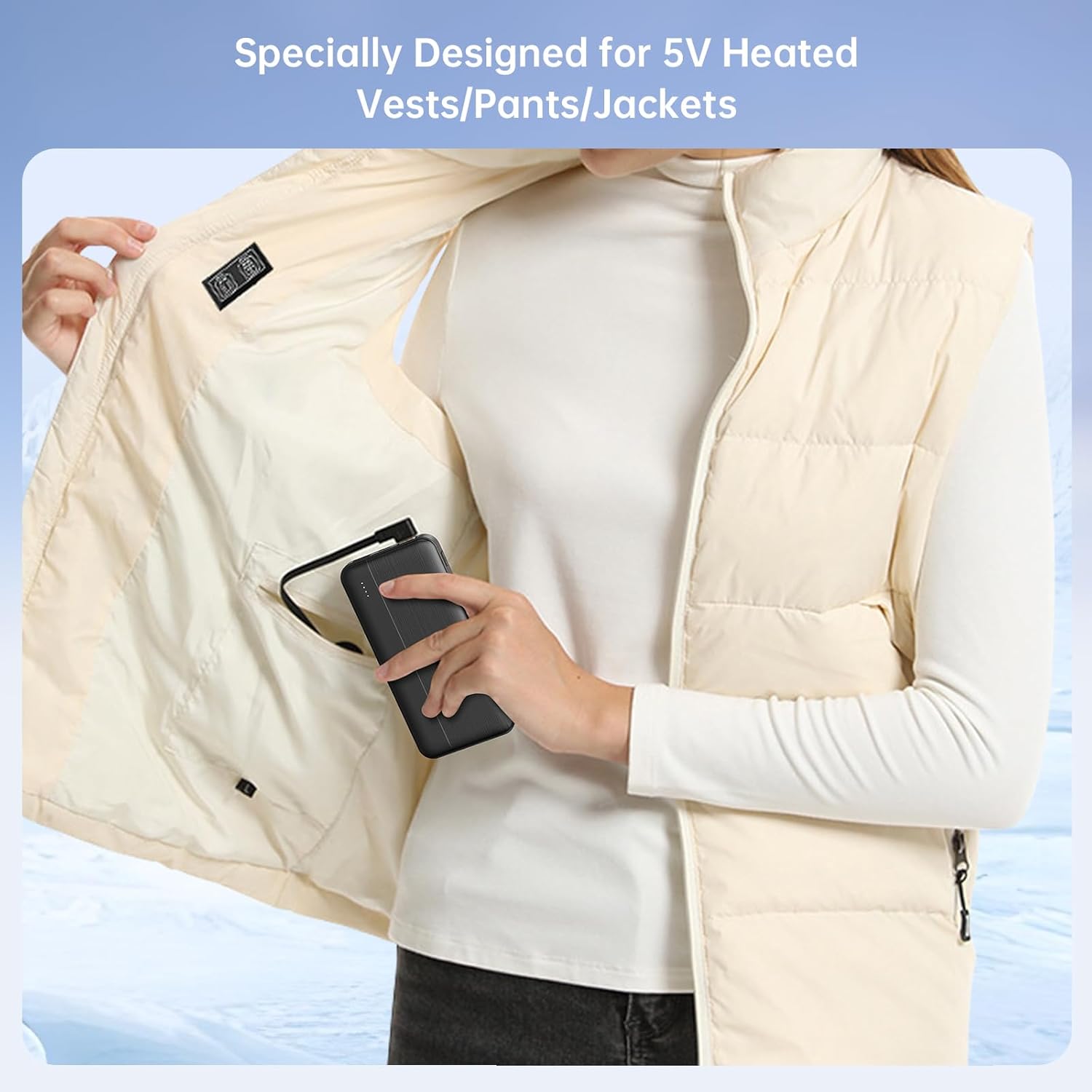 Heated Vest Battery Pack 5V 2A 10000mAh 2 Pack Power Bank Fits for DR.Prepare/KOVNLO/TIDEWE Electric Heating Jacket/Stadium Seat Cushion/Coat/Blanket External Portable Charger for iPhone, Tablet - Image 2