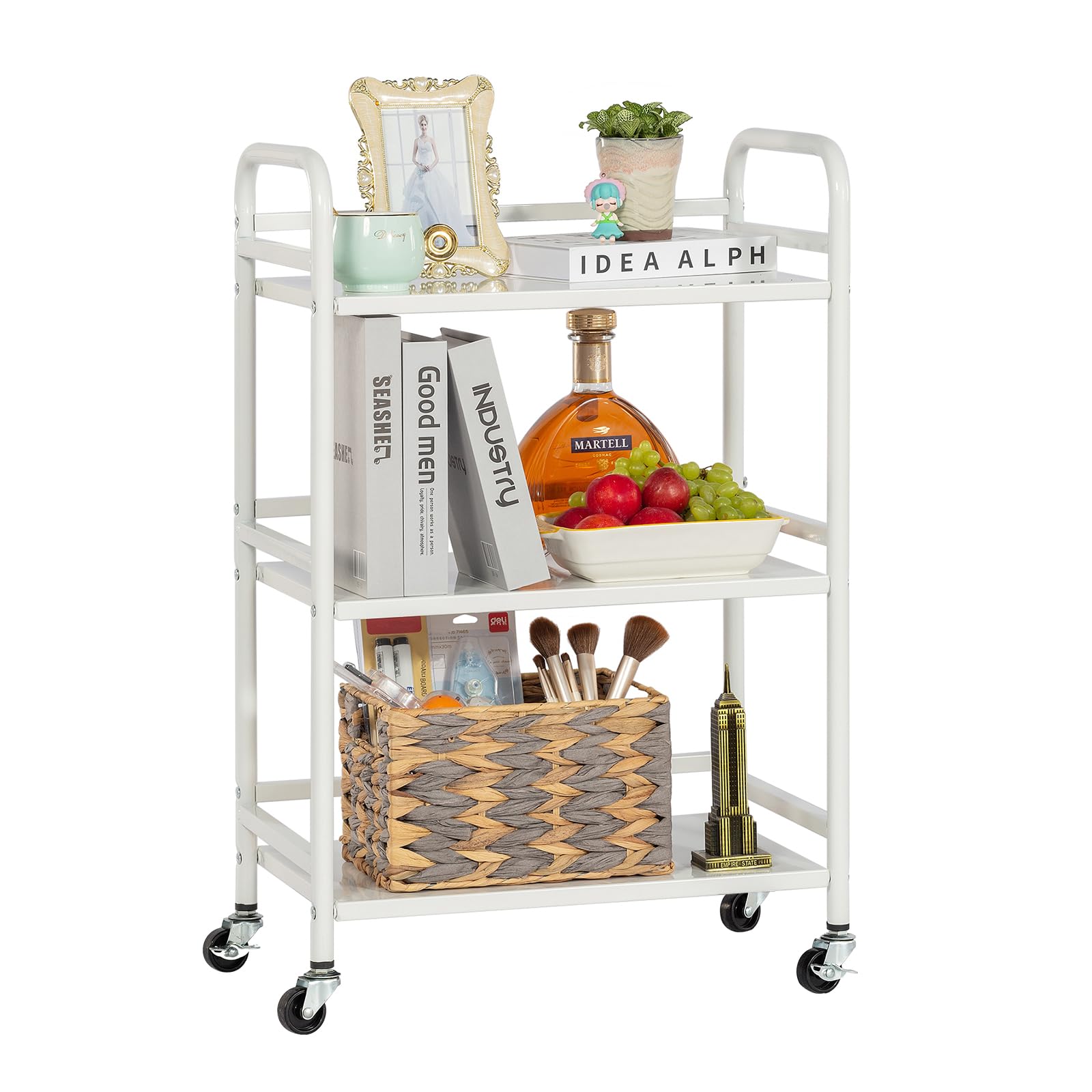 HDANI Carrito Cocina,Carro Auxiliar de Metálicos de 3 Niveles Cocina o Multiuso con Ruedas,para el hogar,48×30×75cm,Blanco