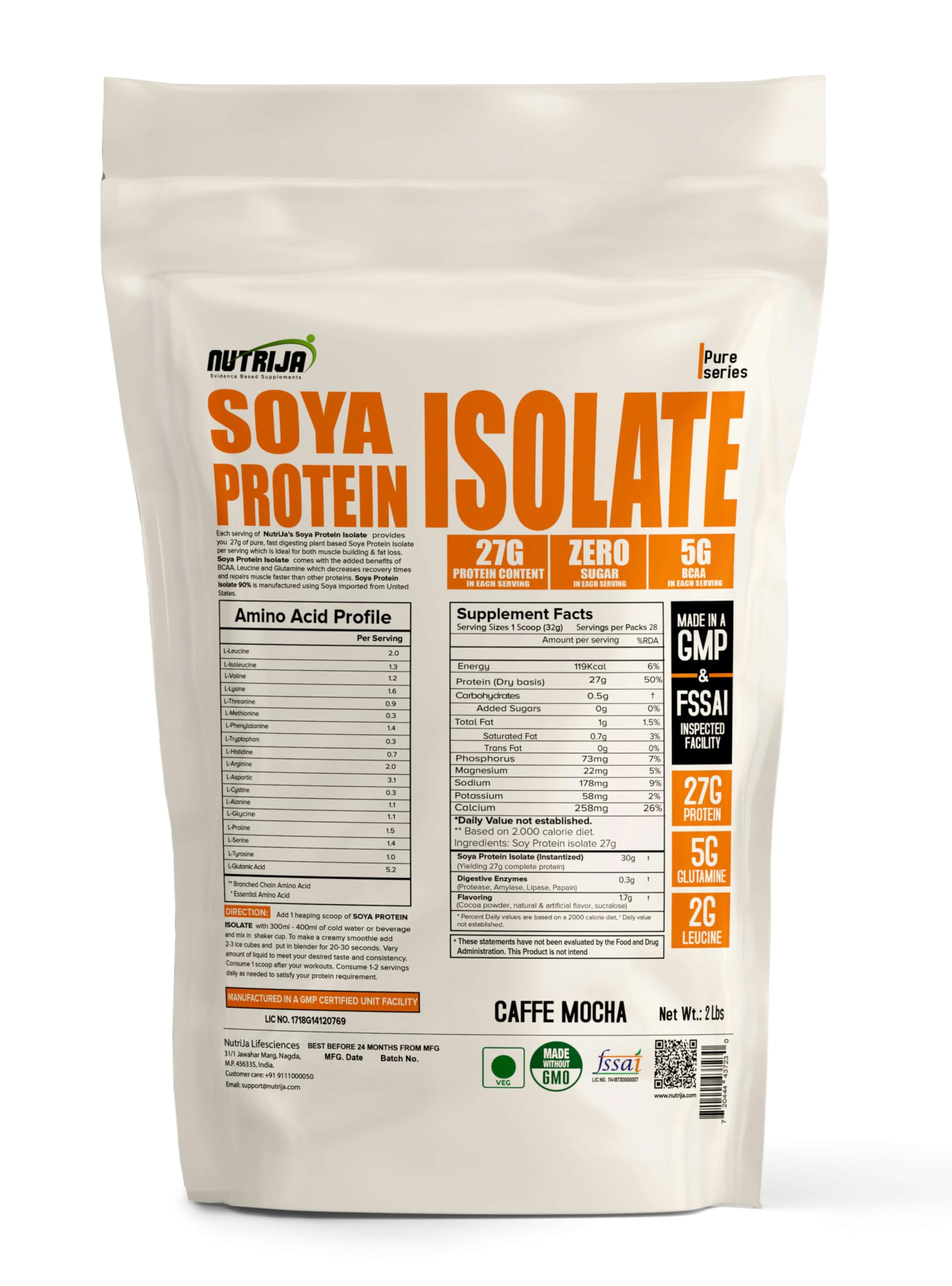 NutriJa Soya Protein Isolate 90% with Added Digestive Enzymes for Optimal Absorption | Vegan Plant Based Protein Powder | Non-GMO 28 Serving 2 LBS Caffe Mocha