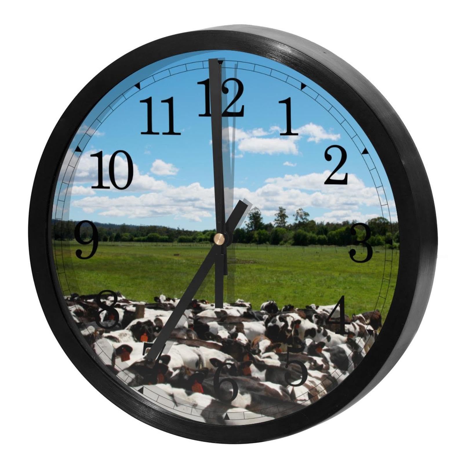 Horloge murale ronde vaches prairie à quartz pour la maison et l'école