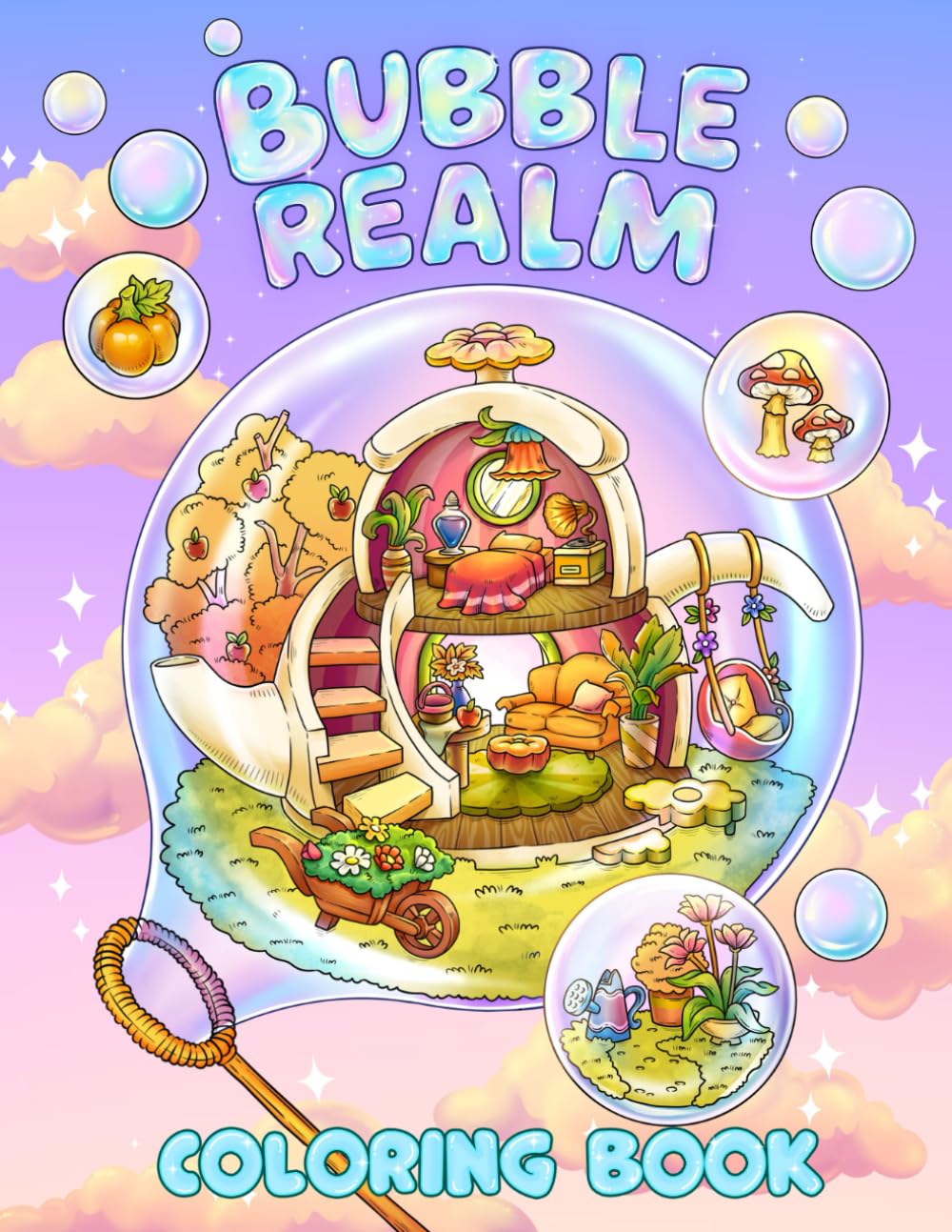 Bubble Realm: Coloring Book for Adults with Cute Magical World Inside Bubbles for Relaxation
