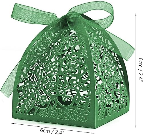 Miniatura 3 de 50 cajas de regalo de belleza cortadas con láser, cajas de dulces con cintas (verde)