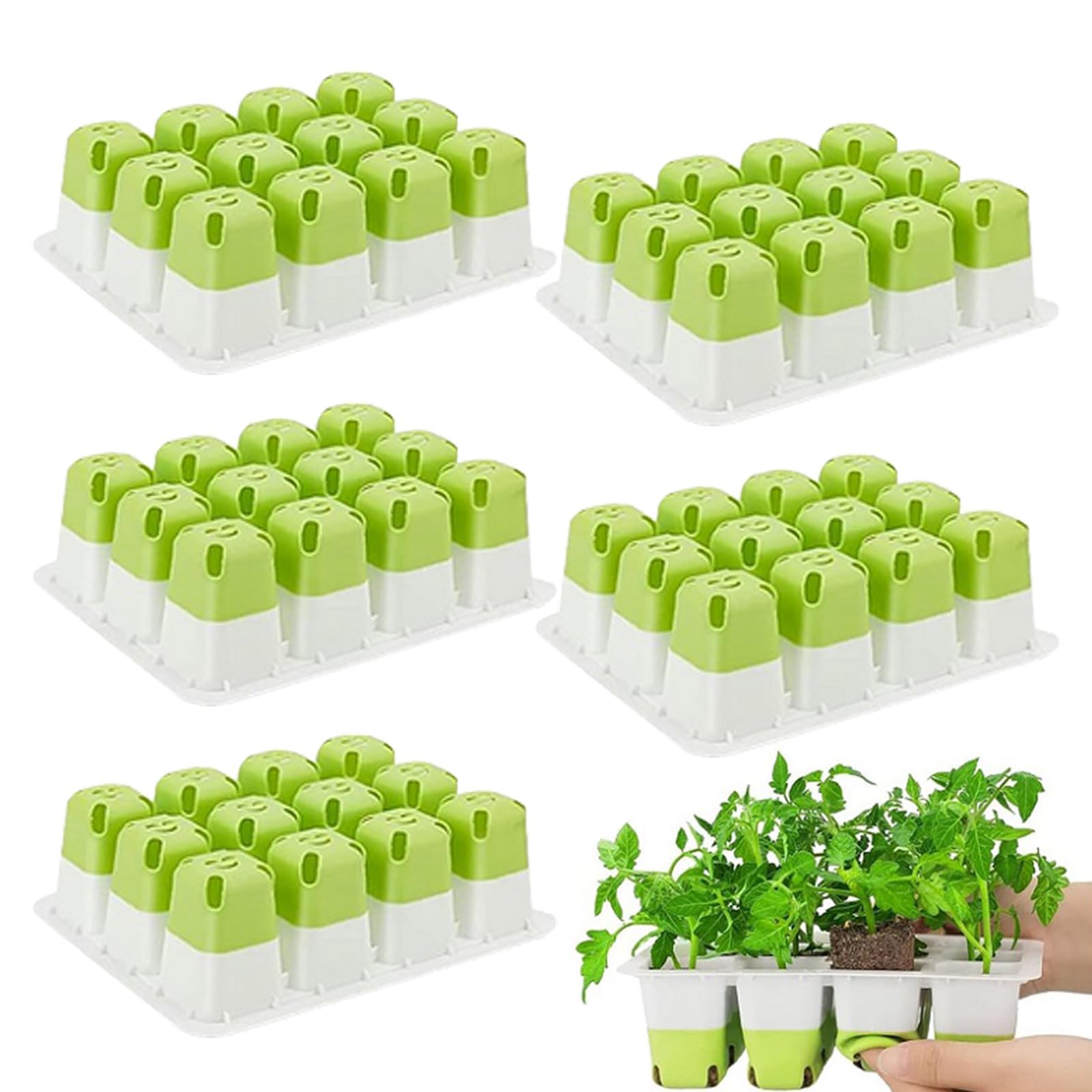 5 Pack Reusable Silicone Seed Starter Trays 60 Cells Seedling Starter Kit with Flexible Pop-Out Cells Plant Germination Trays for Indoor Gardening (5pcs Green)
