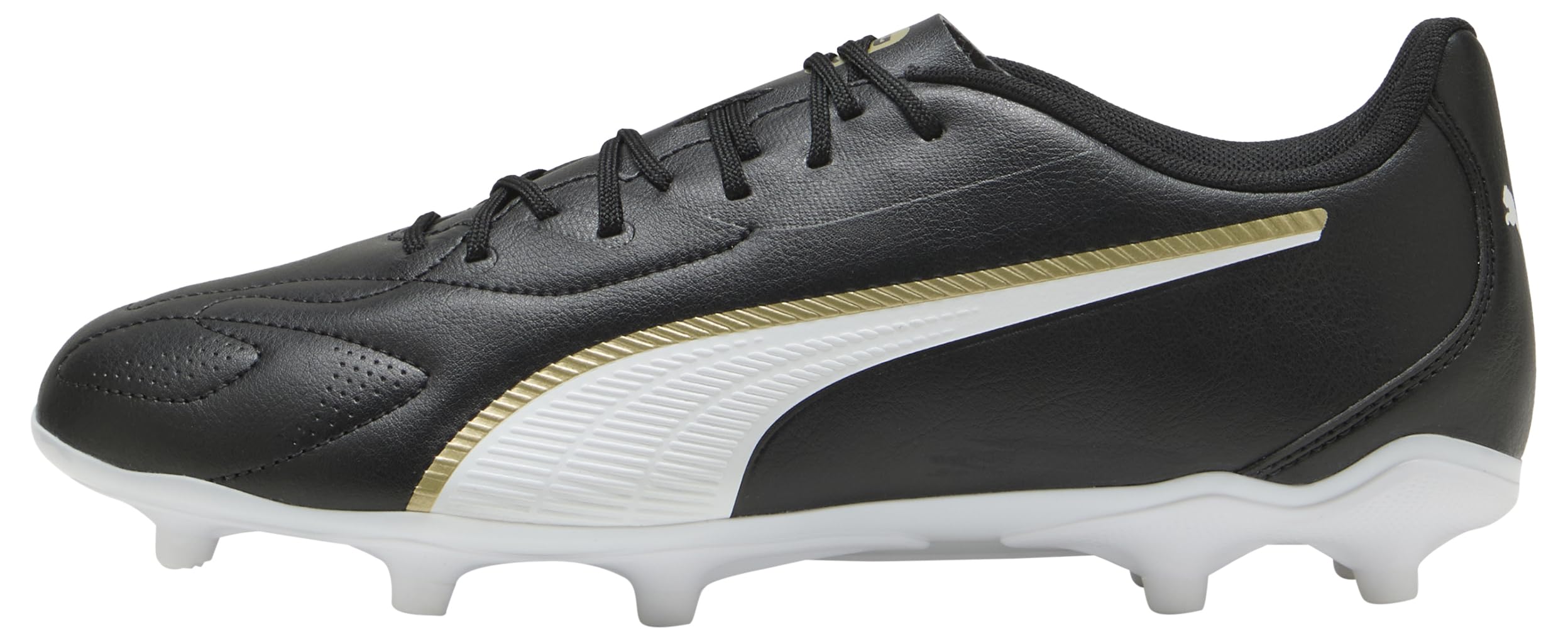 PUMA King 20 Play FG/AG Fußballschuh, Unisex, Schwarz/Weißgold, 10.5 UK