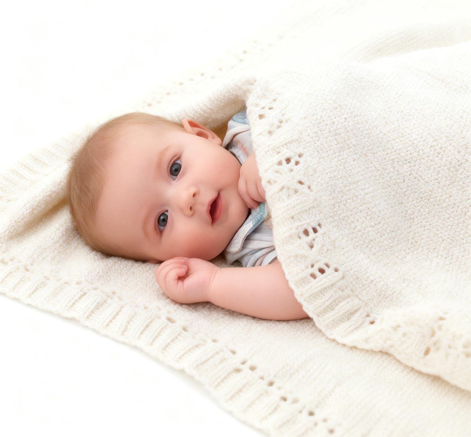 Knit Baby Throw Blanket for Boys Girls Newborn Baby Essentials Lightweight Soft Swaddle,32x35inch-Eyelet White