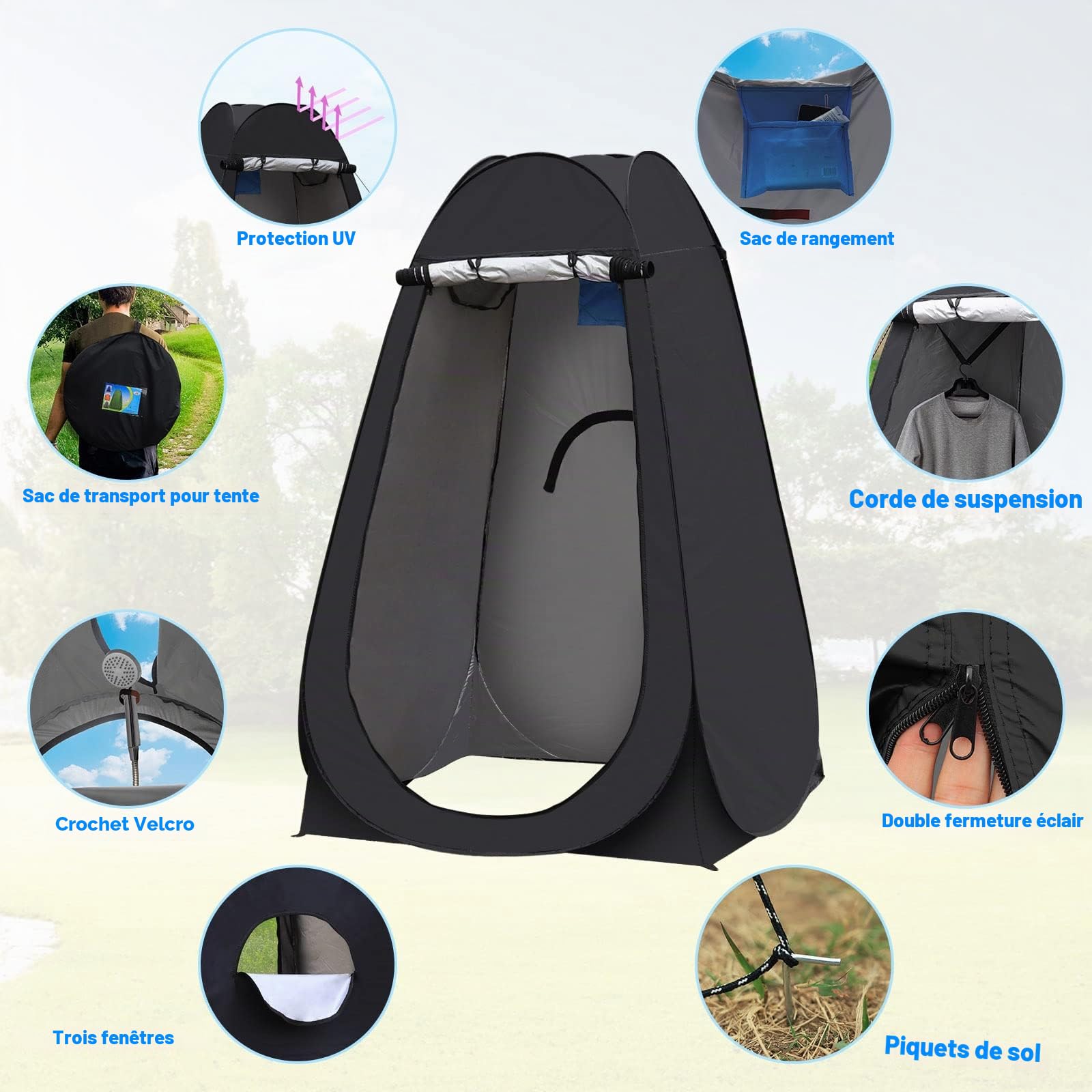 TUKAILAI Tente de Toilette Pop Up Camping Anti-UV, Tente de Douche Portable pour Plage Pêche Randonnée Bain L'extérieur, avec Un Sac de Transport