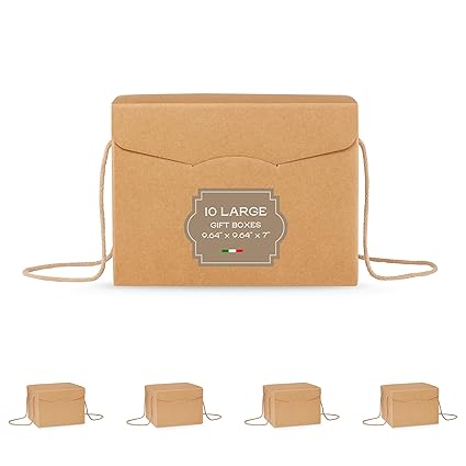 Boxes Craftory Set of 10 Gift Boxes with Lids & String Handles - Ideal for Christmas Gift Boxes, Bakery Boxes and Gift Boxes for Presents | Havana