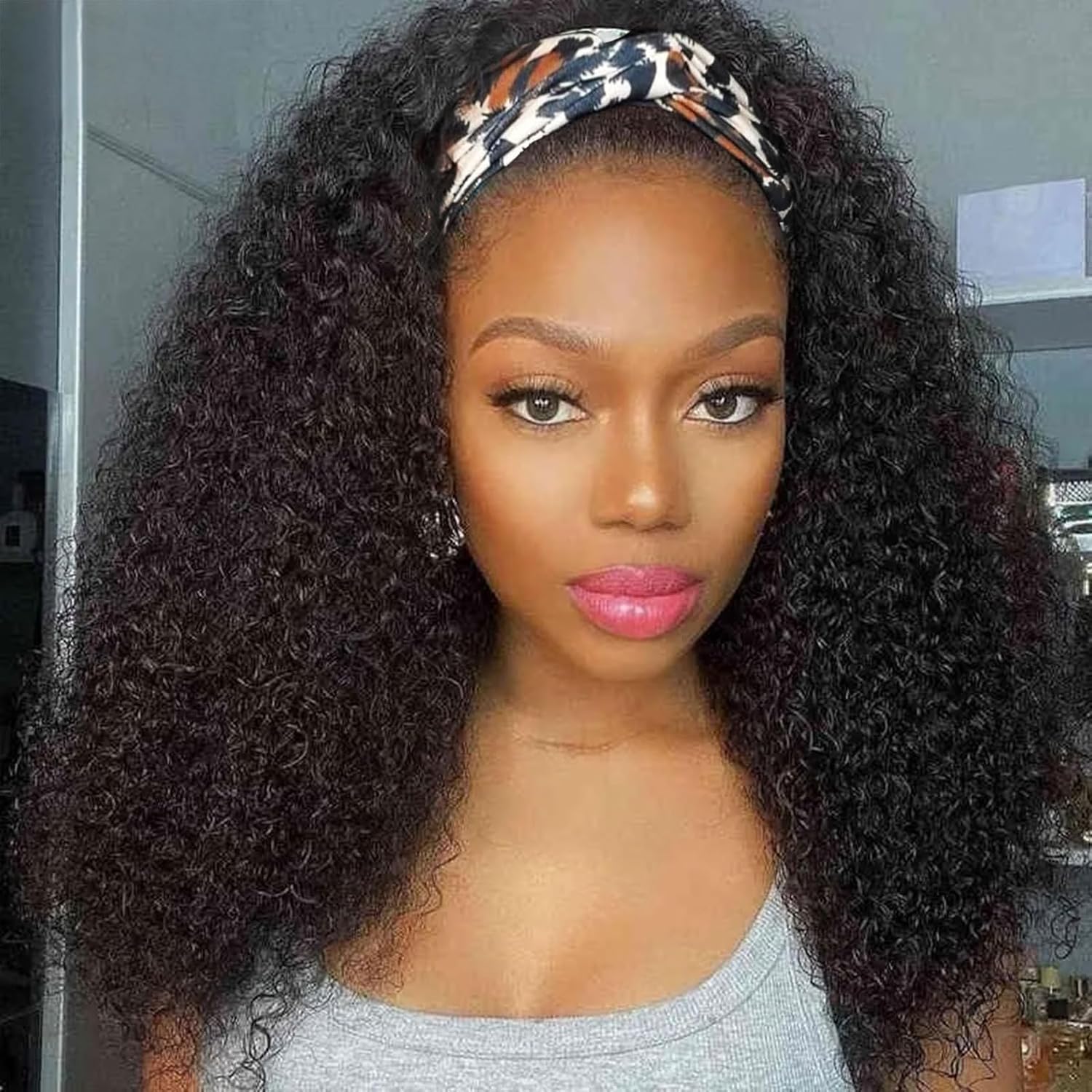 Aiterina Kinky Curly Wave Human Hair Wig - Lace Front, 24 inch, Natural Colour