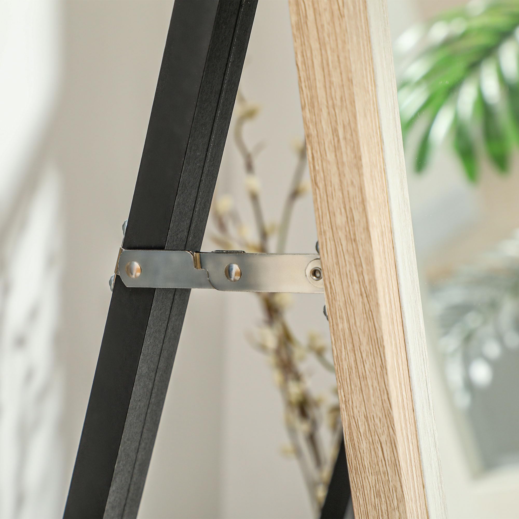 HOMCOM Specchio da Terra Moderno a Figura Intera, Specchio da Parete e Autoportante Bicolore per Camera da Letto e Ingresso, 37x157 cm, Bianco e Legno