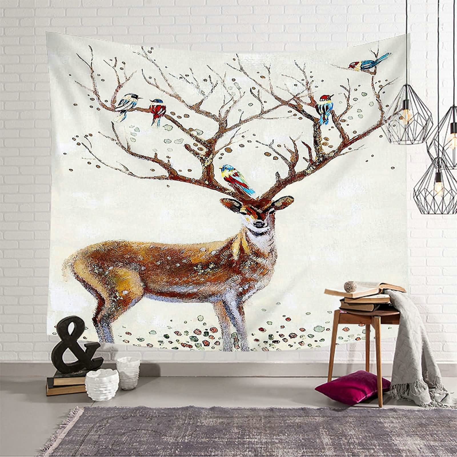 Tapiz de pared de ciervo y pájaro KnSam para crear un ambiente acogedor y natural en casa