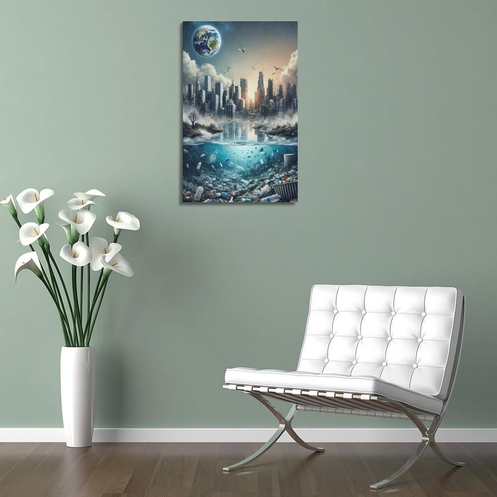 CWLLOG Leinwanddrucke, Wandkunst, Poster, Geisteswissenschaften, realistisch, urbaner Ozean, Umwelt-Illustration, modernes Wohnzimmer und Schlafzimmer, Kunstwerk, Dekoration, 60 x 90 cm