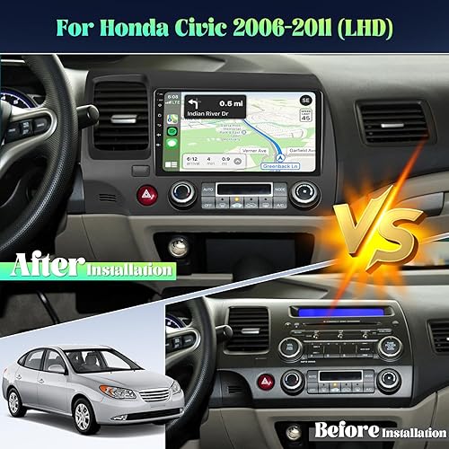 Miniatura 2 de Roinvou [2G+64G] Android 13 Estéreo de coche para Honda Civic 2006-2011 con Carplay inalámbrico Android Auto, pantalla táctil de 9 pulgadas, radio