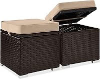 Best Choice Products 2 Wicker Storage Ottomans - Weatherproof Patio Footrests, Extra Seats & Side Tables with Removable Cushions, Brown/Beige