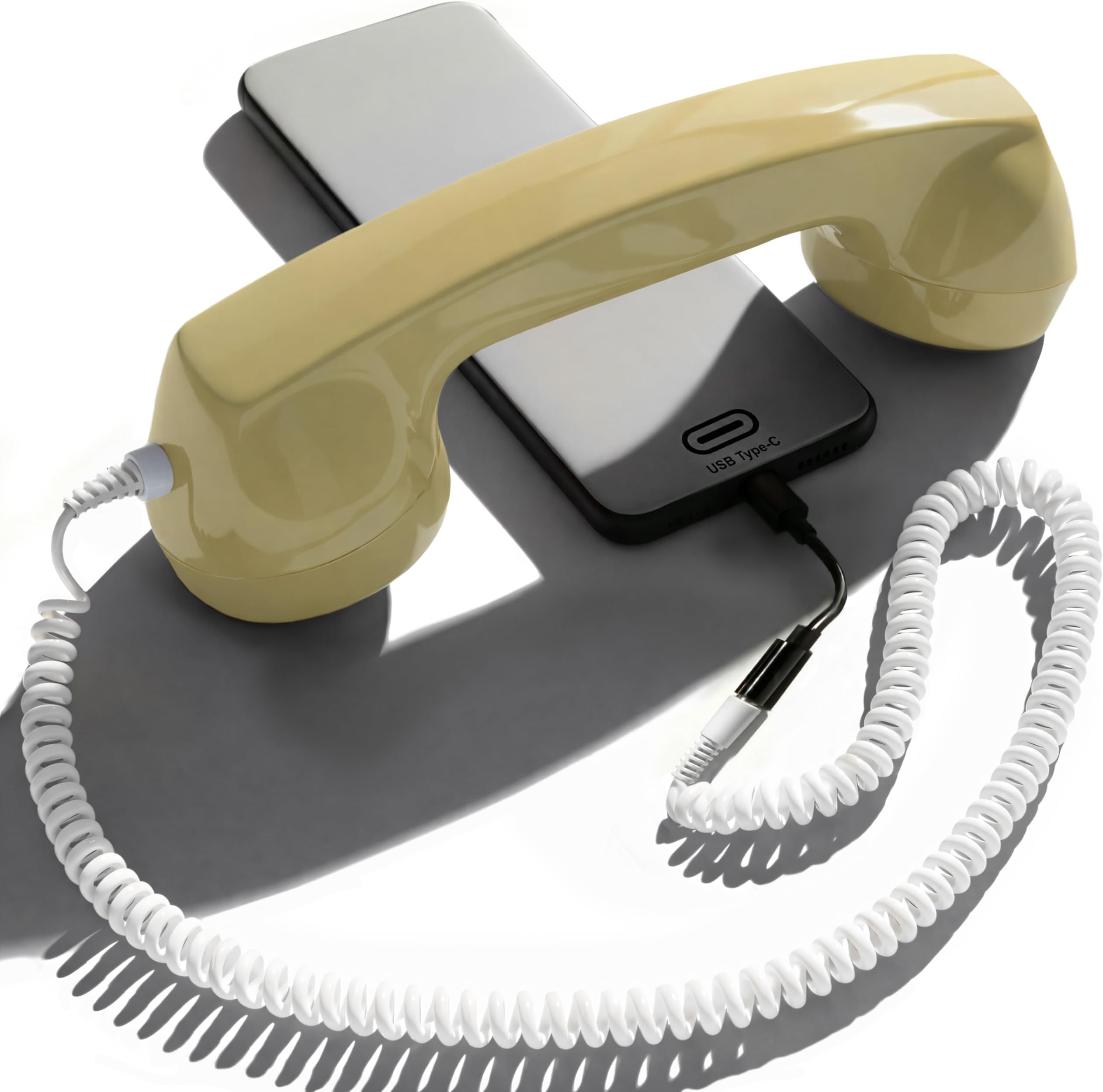 Opis Technology 60s Micro Retro Phone Handset for Smartphones, Corded Receiver with 3.5 mm Plug and USB-C Adapter, for Android, Tablets and Computers (Cream)