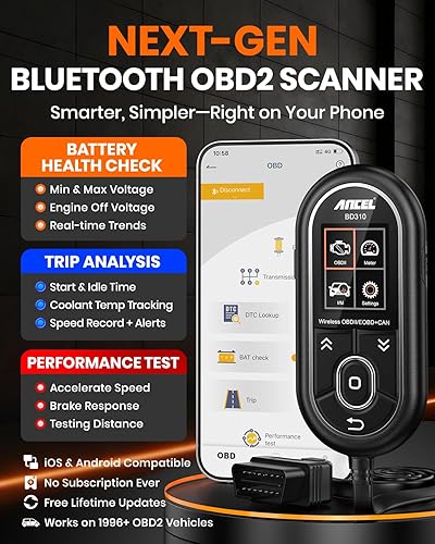 Miniatura 3 de ANCEL BD310 Escáner OBD2 y Lector de Códigos del Motor - Prueba Avanzada de Batería, Análisis de Viaje, Prueba de Rendimiento, Herramienta