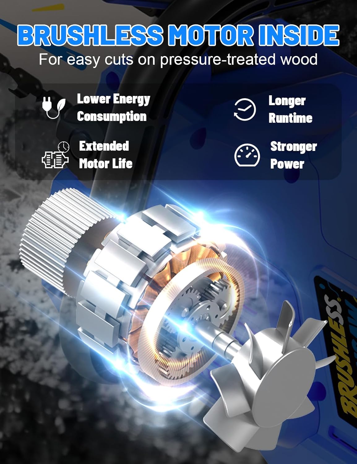 AZZUNO 16 Inch Electric Chainsaw Brushless Cordless With Tool-Free Chain Tensioning and Auto Lubrication,Battery Powered Chain Saw Kit For Tree&Wood Cutting,Battery and Charger Included