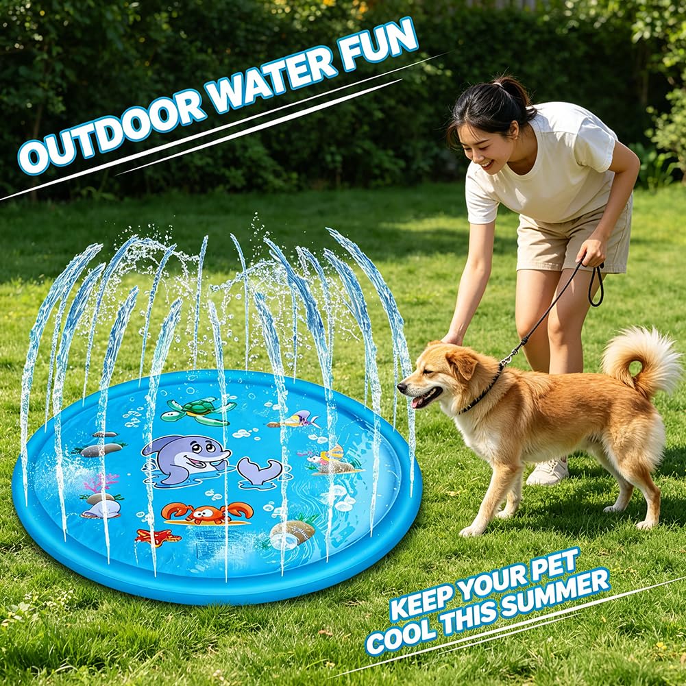 Splash pad Wasserspielzeug Kinder,100CM Spritzpad für Kinder und Hund, Spielmatte Splash mit Antirutschfunktion,Wasserspielmatte Sommer,Garten, Wasserspielzeug für Jungen und Mädchen,Hunde und Haustie