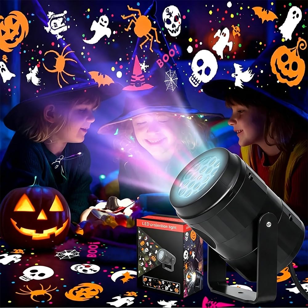 Halloween Projector, Halloween Decorations Projector Lights with 17 Dynamic Ghost, Pumpkin and Spider, LED Halloween Light Projector for Window Patio Garden and Party Decorations