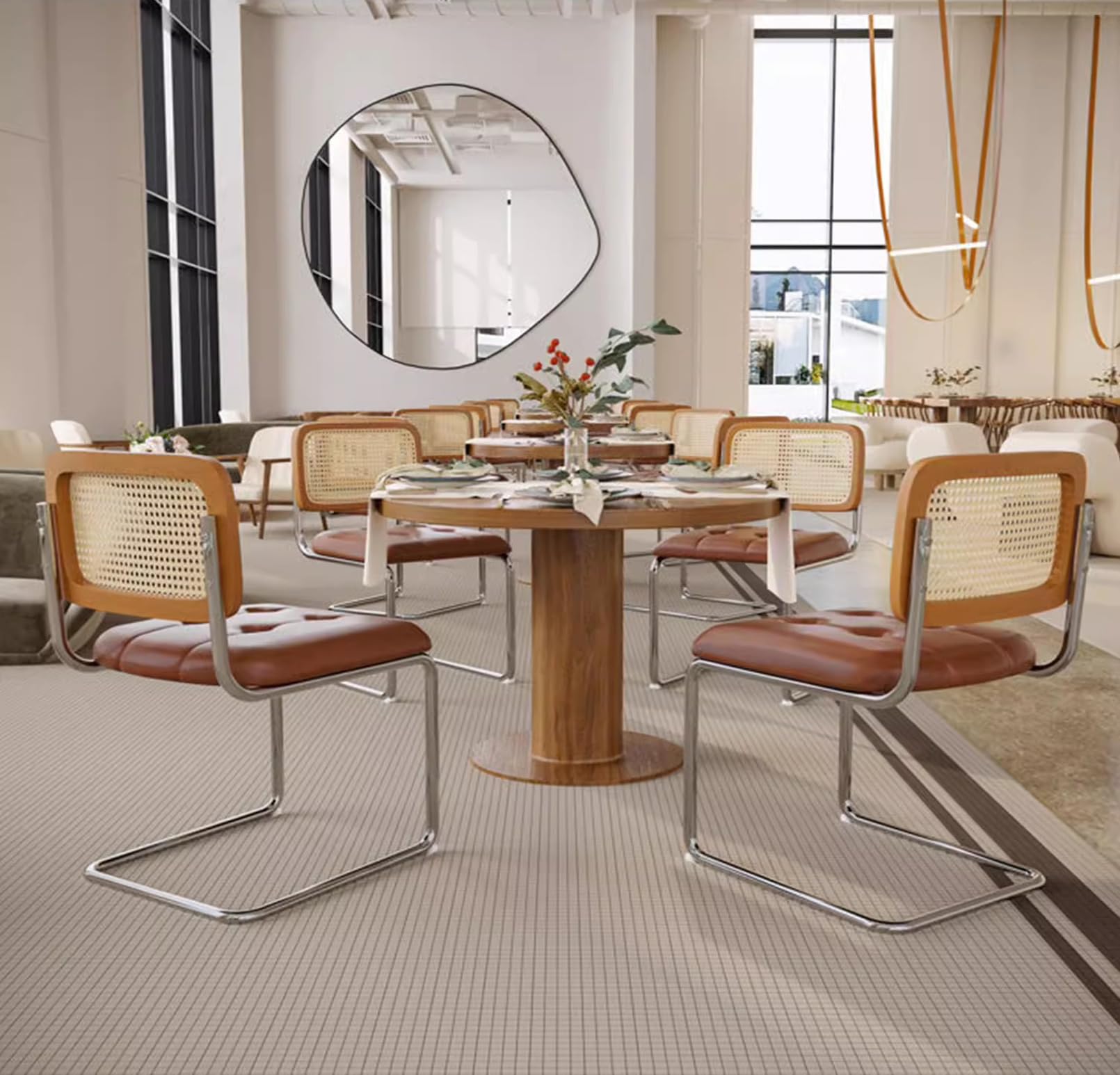 Sedia da pranzo imbottita in pelle sintetica di alta qualità, con schienale alto in rattan e gambe in metallo, ideale per soggiorno, camera da letto, sala da pranzo o cortile