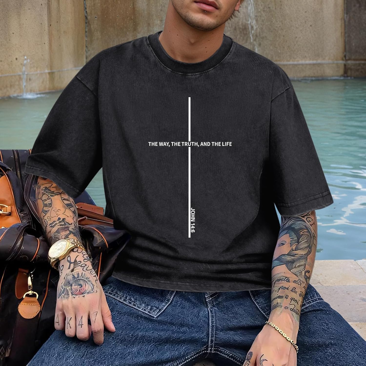 Christian Jesus Shirts for Men God Faith Religious Tshirt Cross Bible Verse Tops Acid Wash Oversized Graphic Tees - Image 5